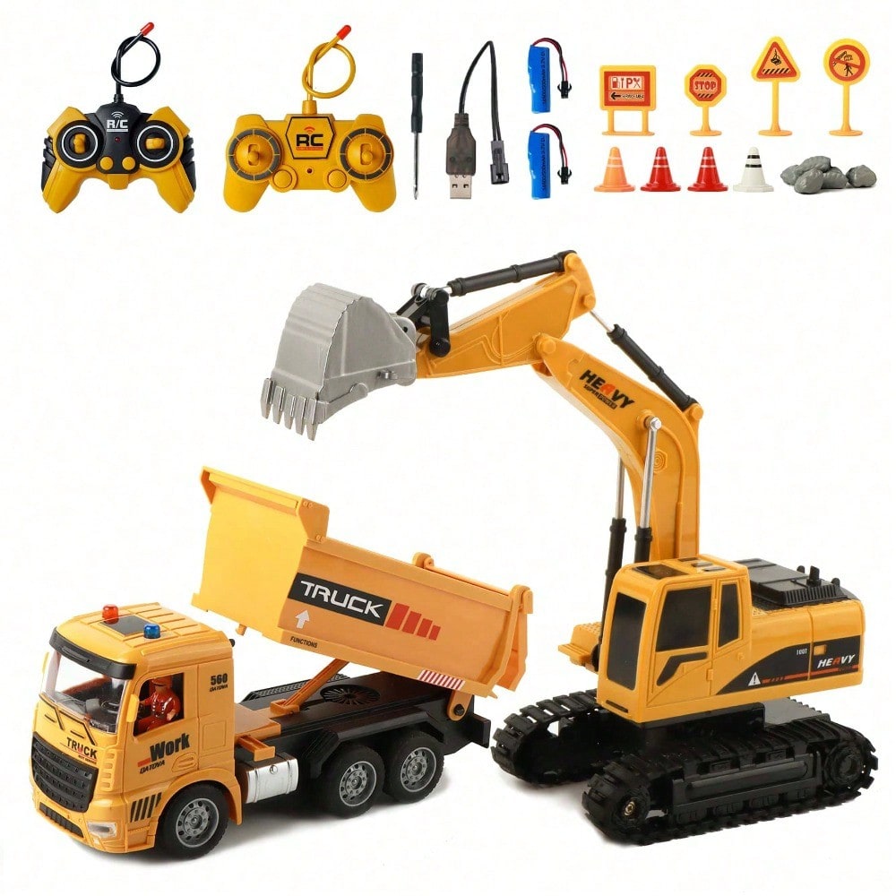 Camion benne RC excavatrice 2 en 1 sons lumières jouet
