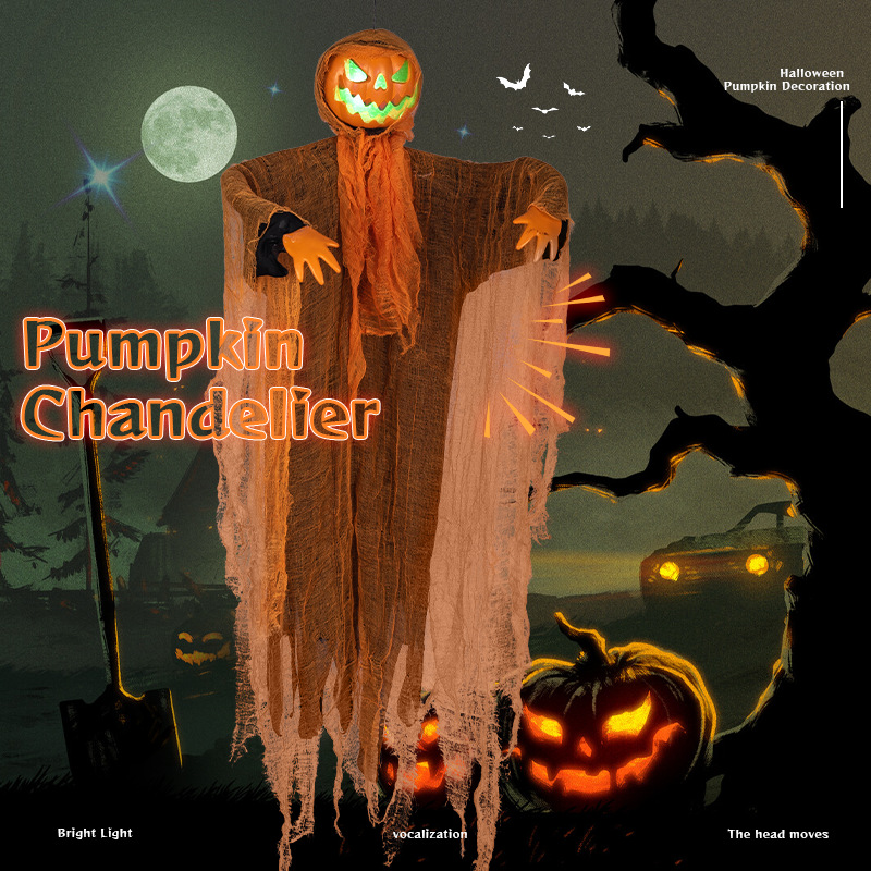 Décor citrouille fantôme rotatif son lumière Halloween