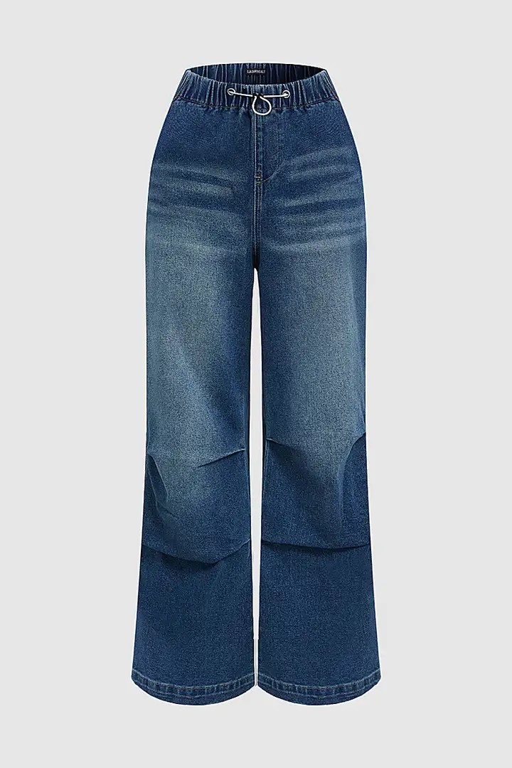 Pantalon droit large taille élastiquée non-élastique