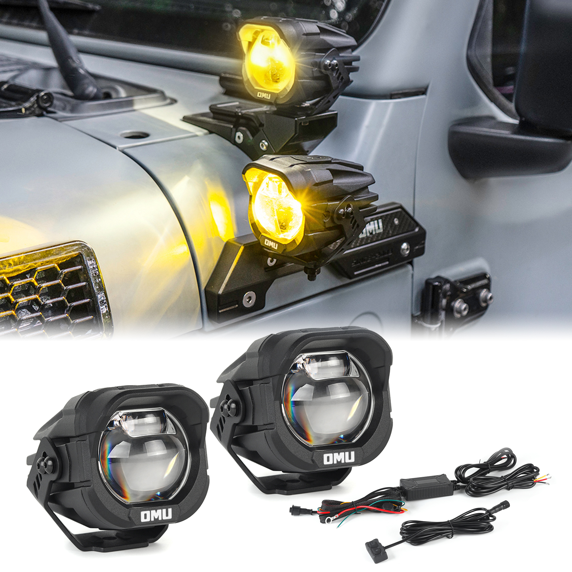 OMU Genesis projecteur LED aluminium jaune, camion/moto