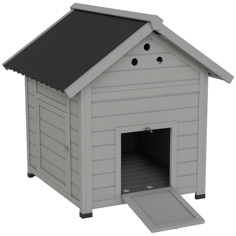 Poulailler canard bois toit ouvrant portes doubles, gris