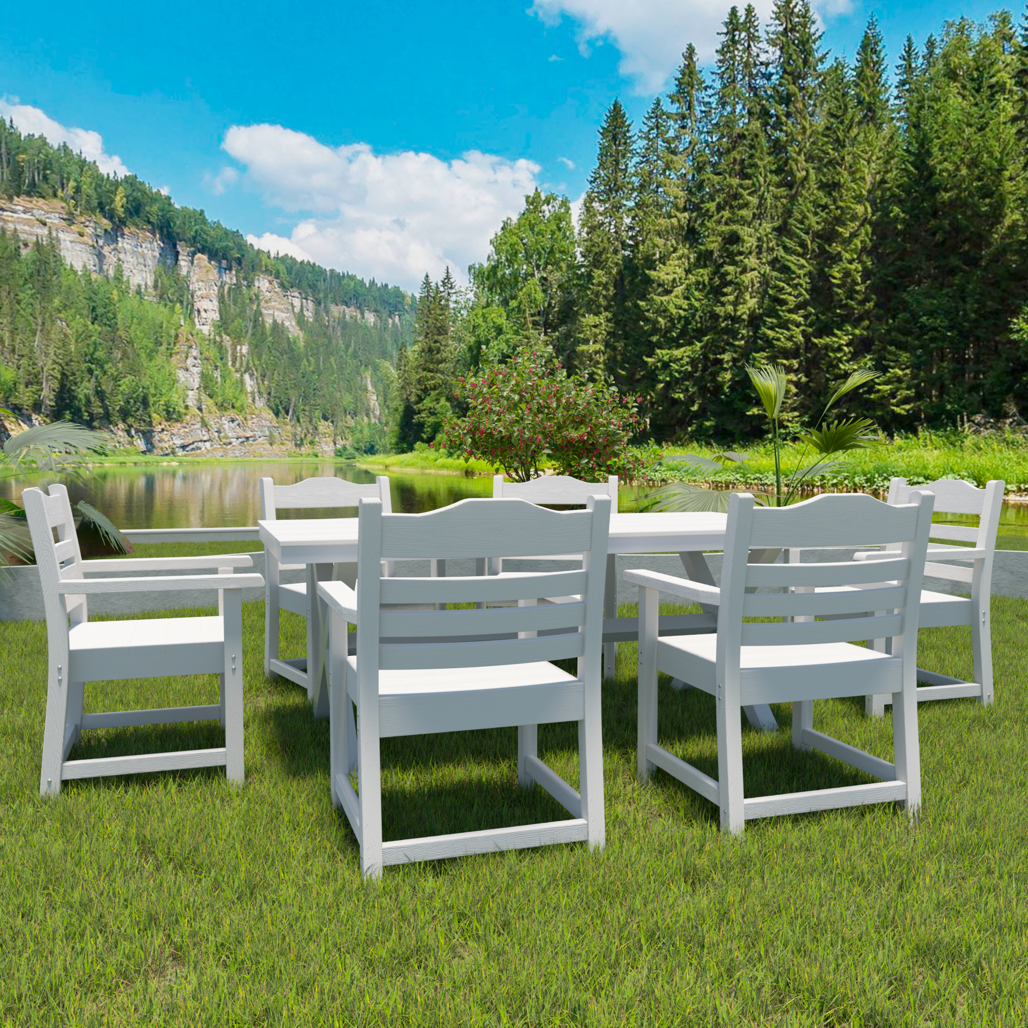 Ensemble 2 chaises patio bras blanc texture bois matériau HIPS