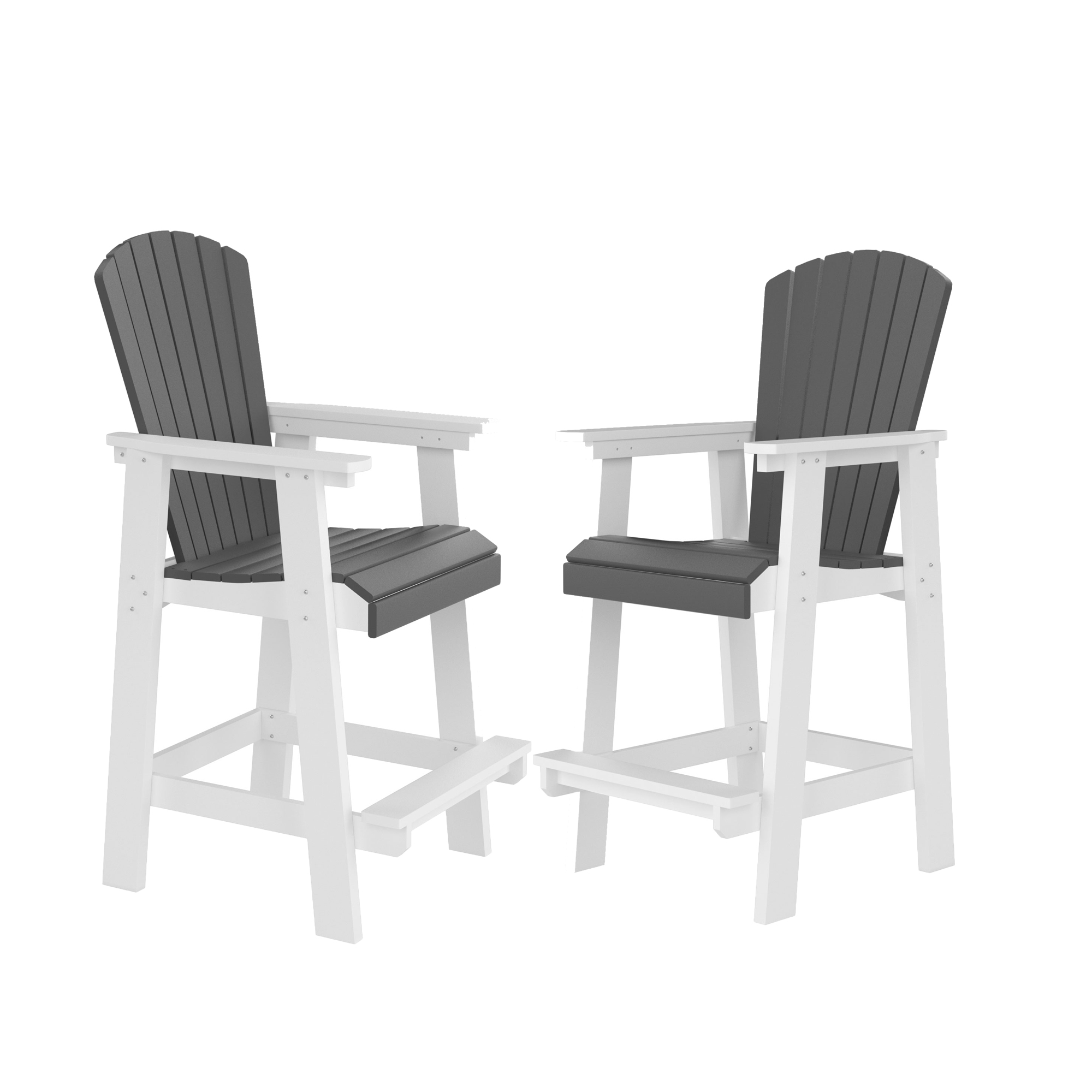Chaises Adirondack bar HDPE 2 pièces blanc/gris haut dossier
