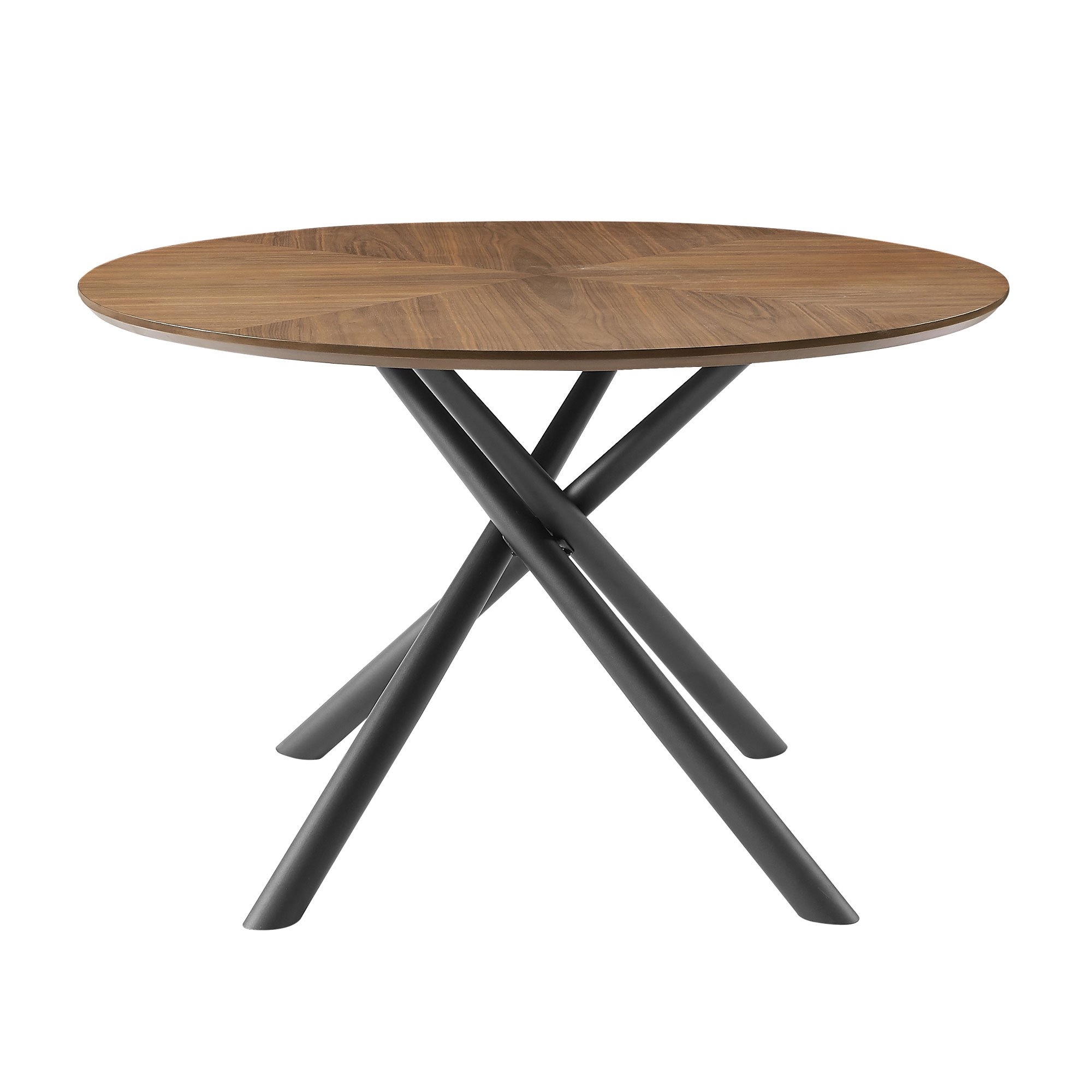 Table basse MDF ronde 53,14 po, base métal, pieds croisés noyer