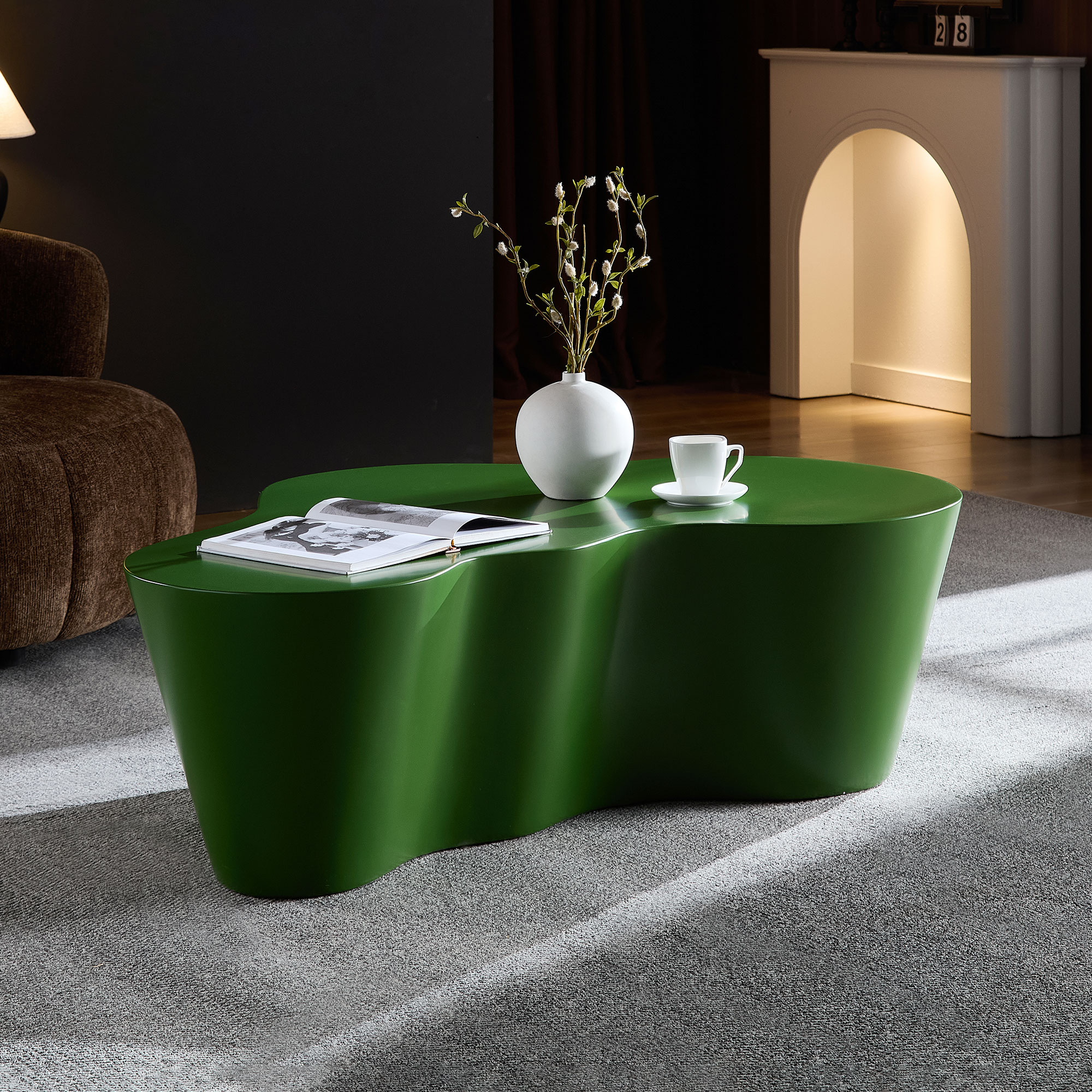 Table café 50'', fibre verre, vert, sans assemblage