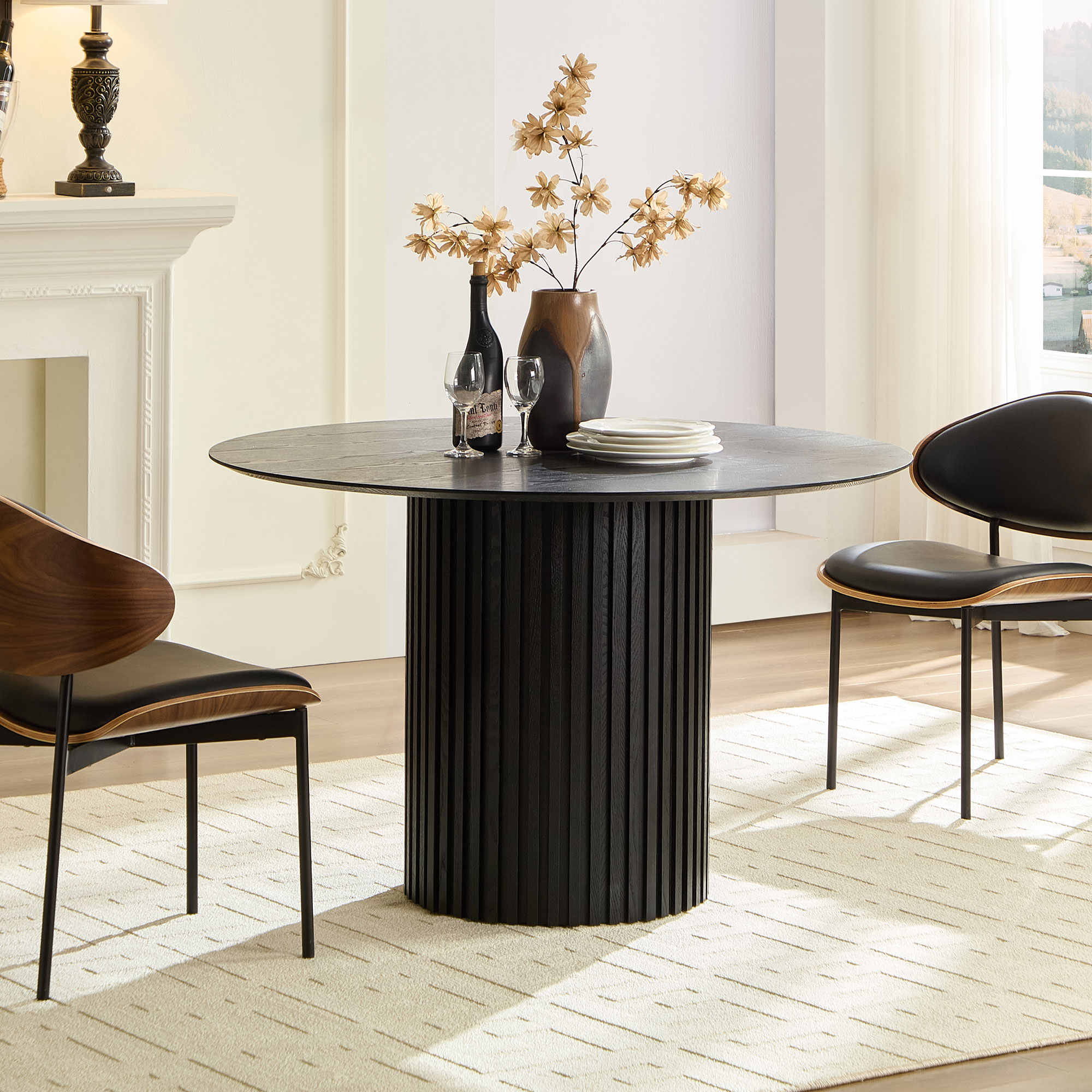 Table salle à manger MDF rond 46,45" noir moderne