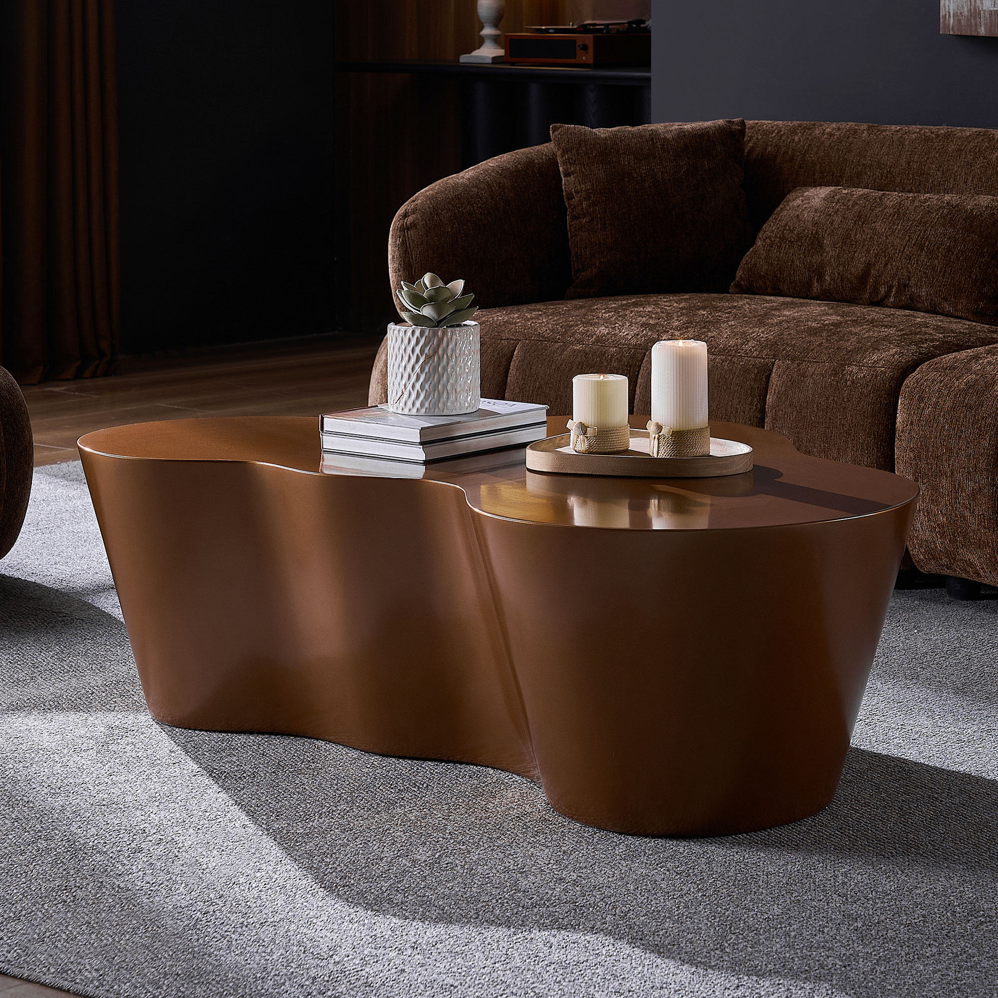 Table café 50'', fibre verre, brun, sans assemblage