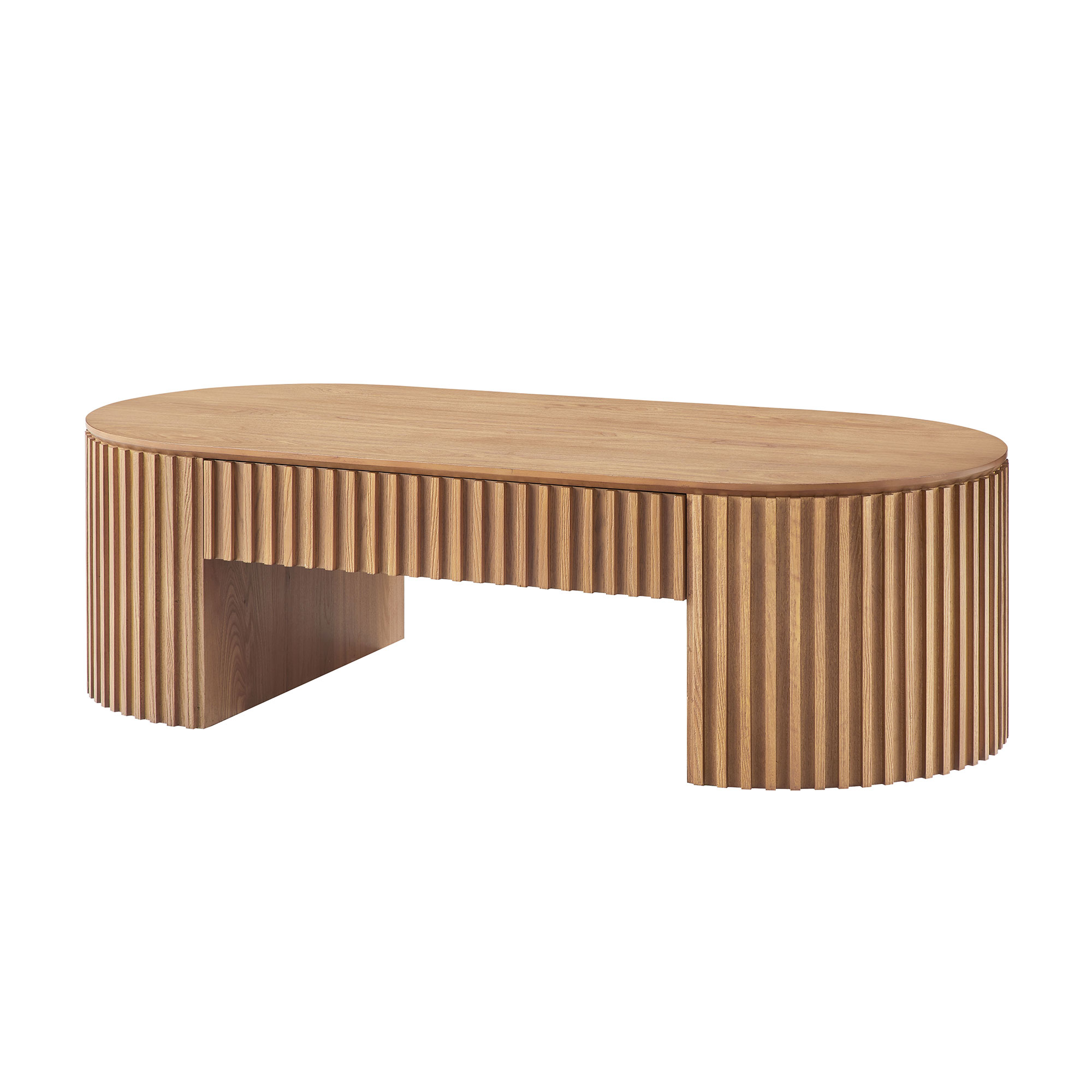 Table café ovale bois 51,18po, tiroir, chêne