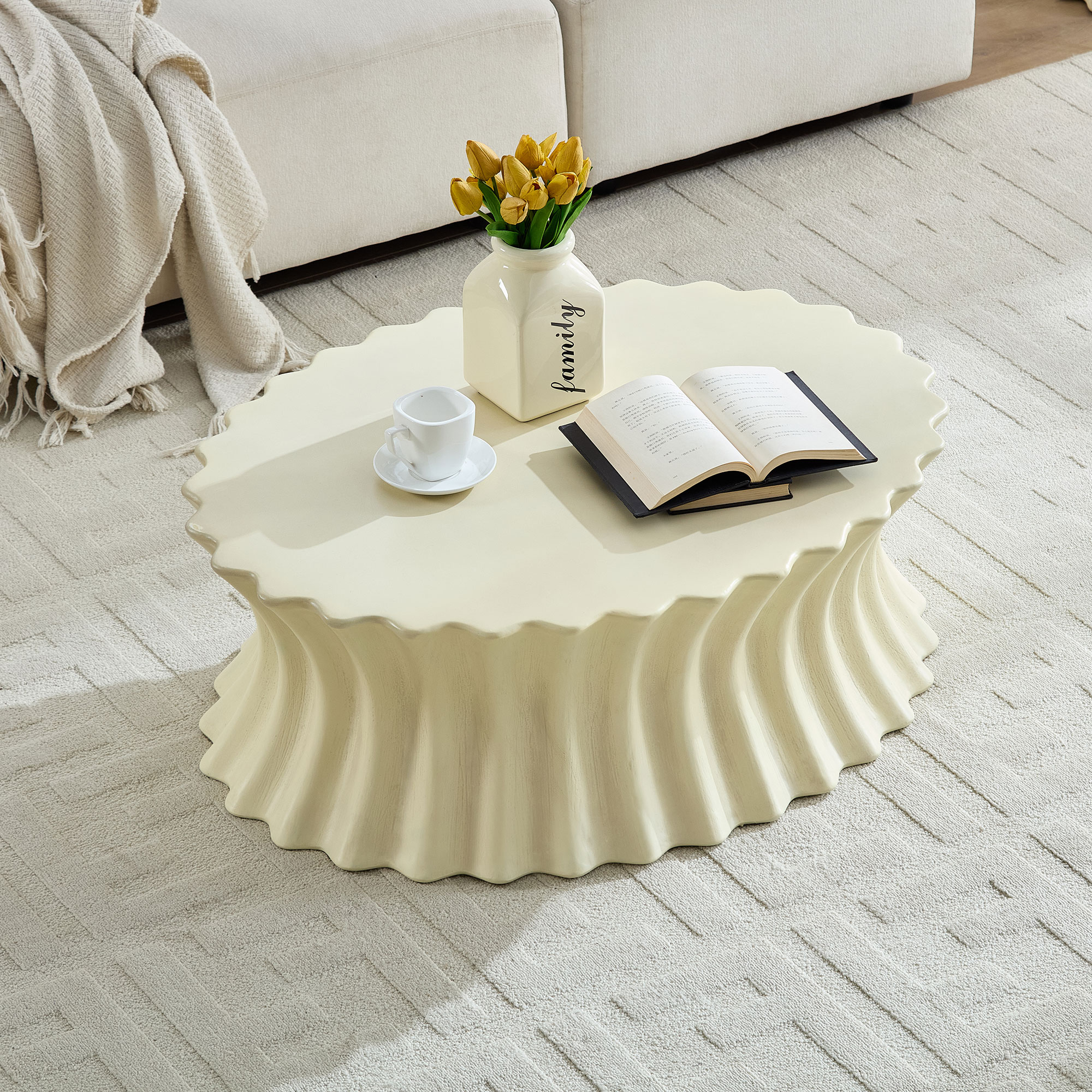 Table à café ovale 35,04'' vintage fibre de verre, beige