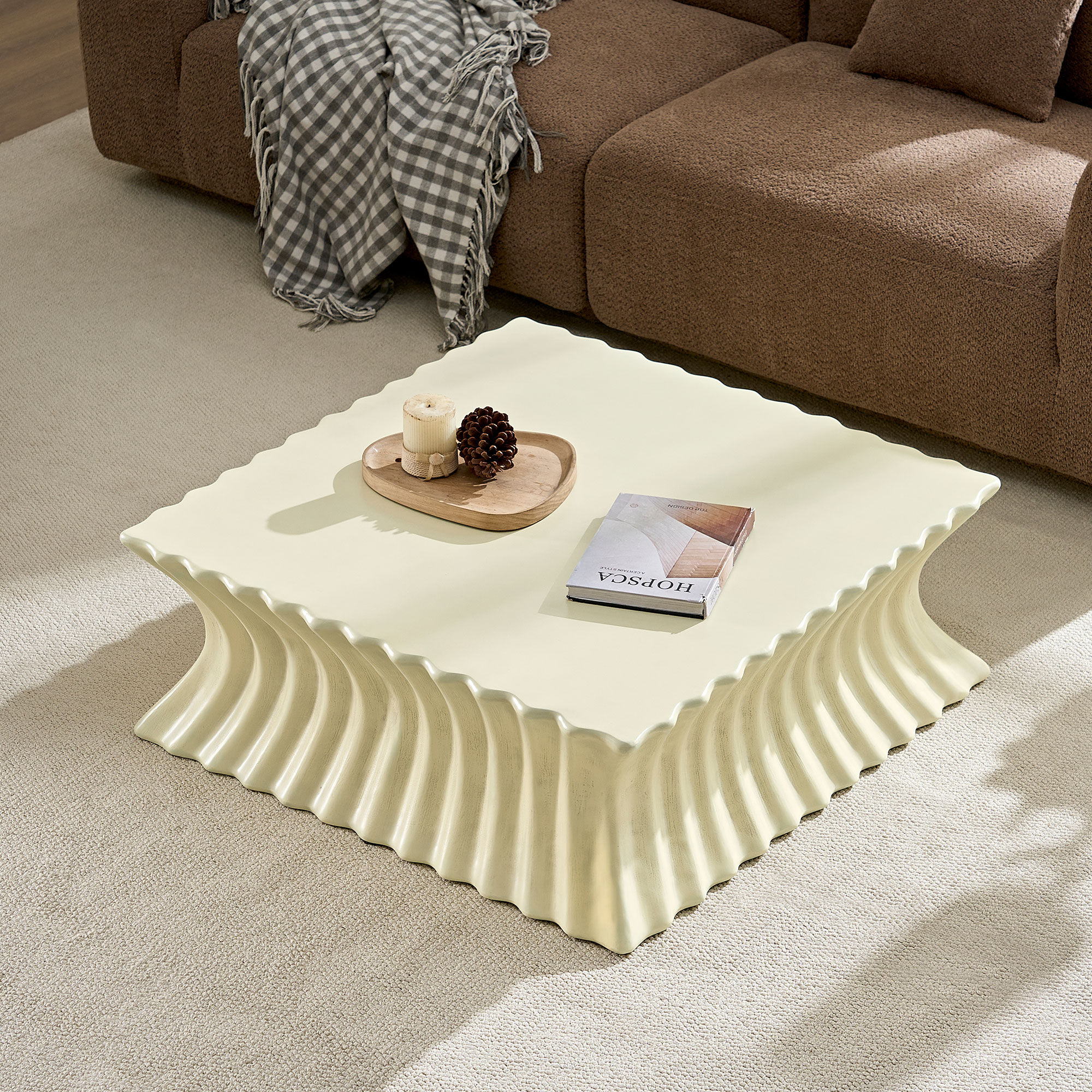 Table à café 35,43" fibre verre beige sans assemblage