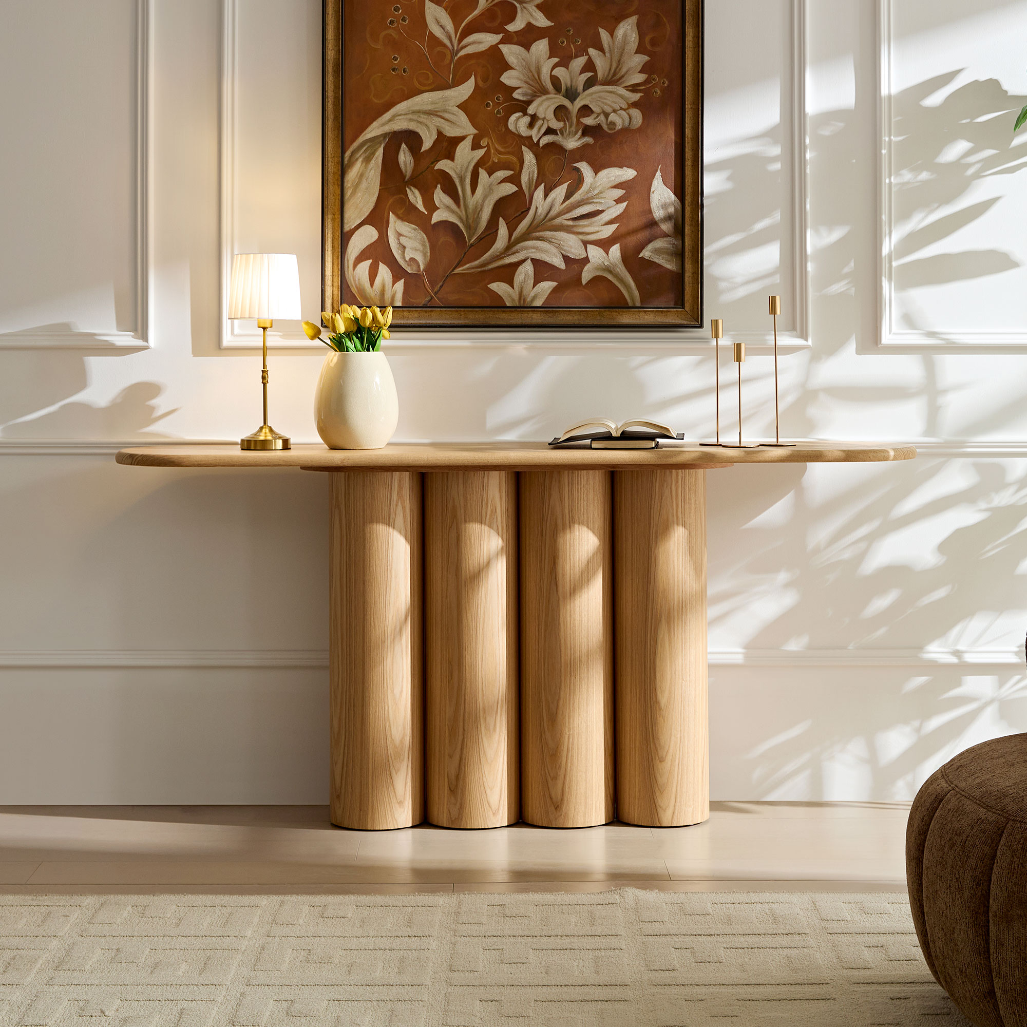 Table console moderne jambes cylindriques naturel