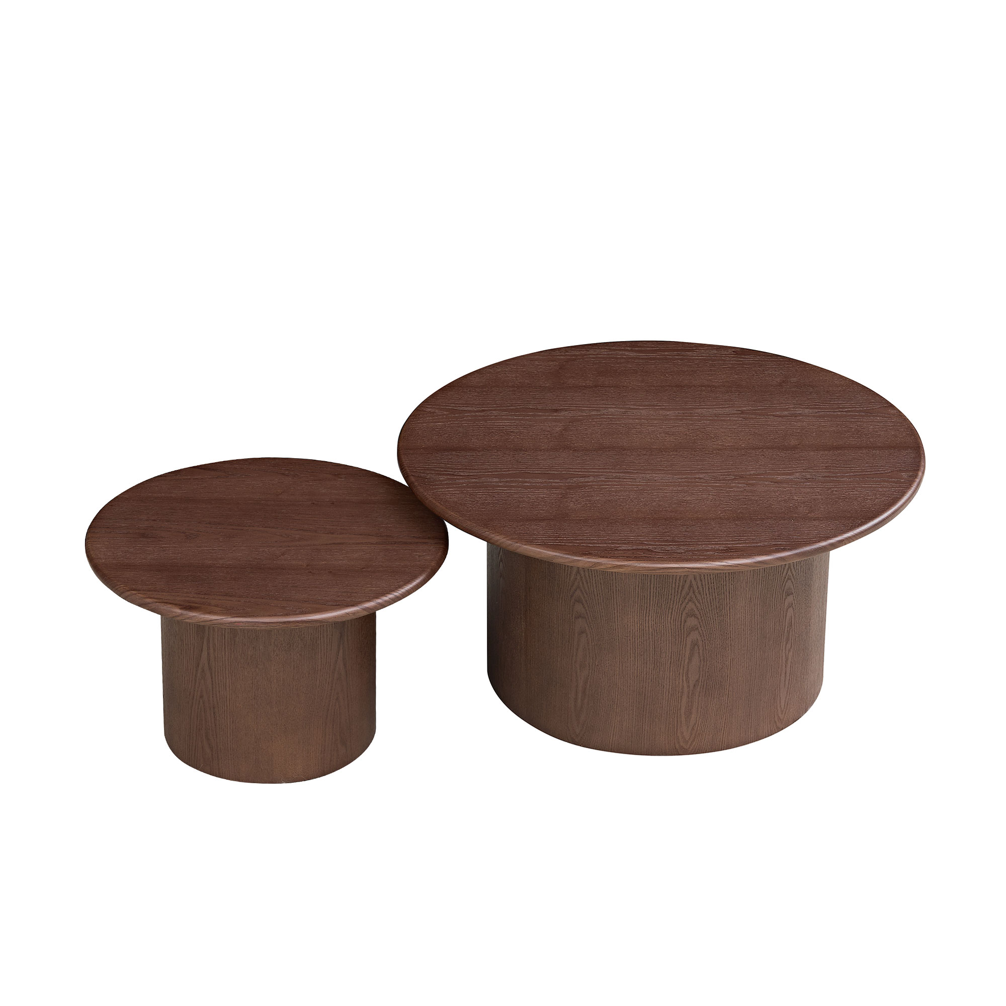Ensemble 2 tables café rondes MDF, noyer, salon/chambre