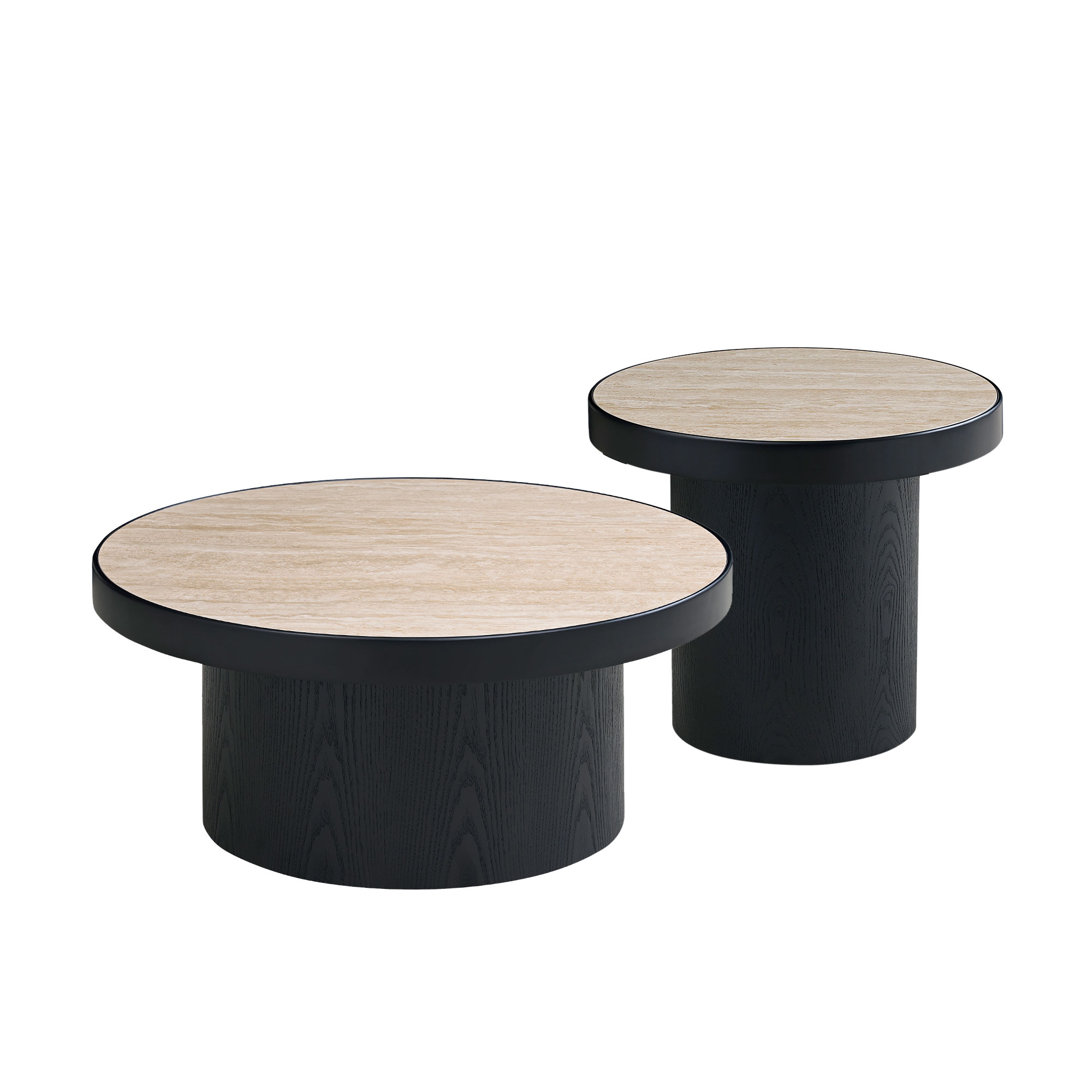 Ensemble 2 tables basses MDF plateau pierre noir