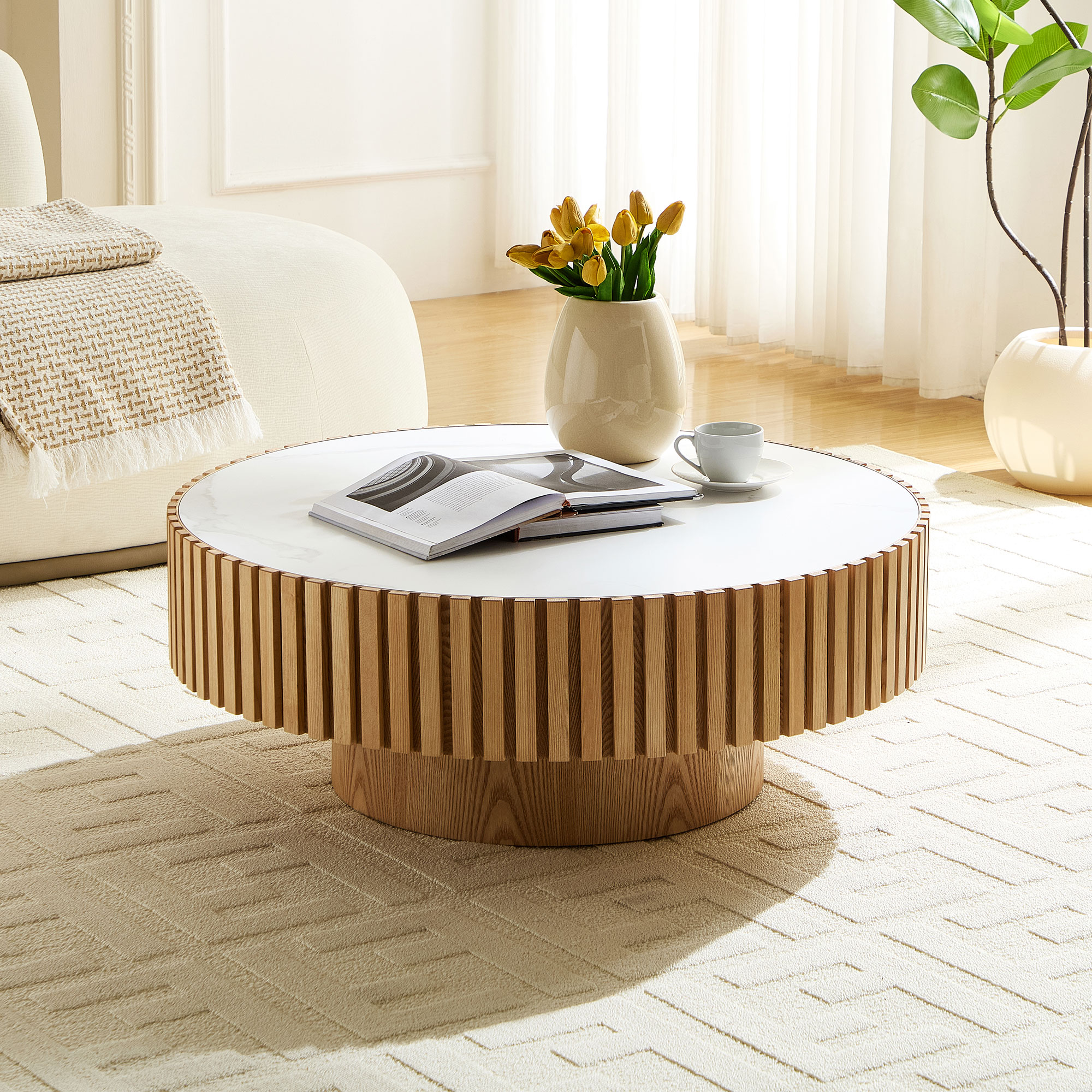 Table à café drum nesting pierre 35,43po, luxe, cendre