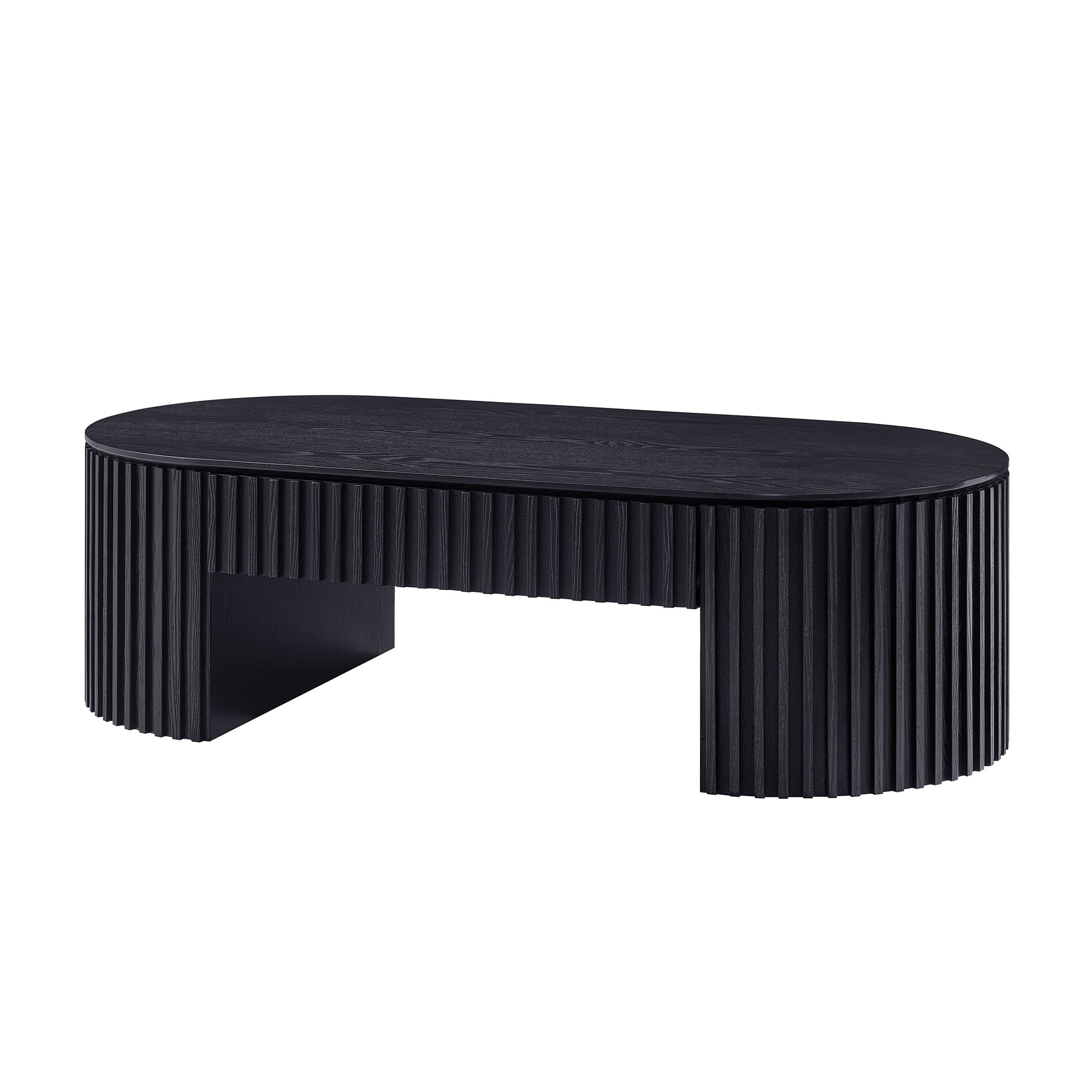 Table à café bois ovale 51,18" avec tiroir, mid-century, noir