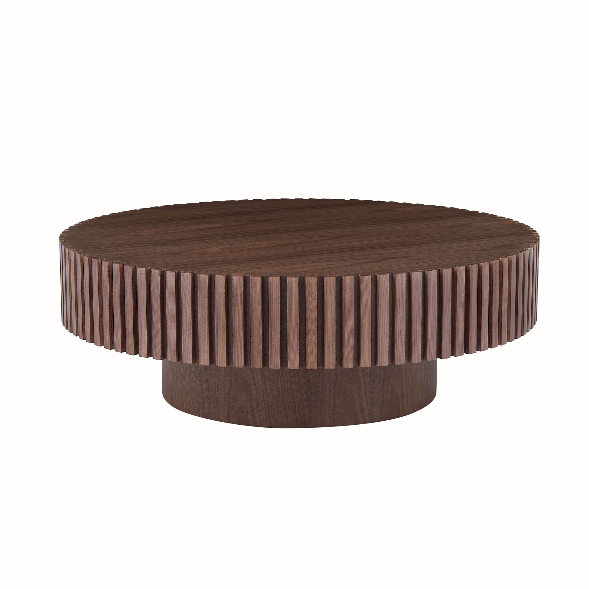 Table basse ronde moderne 31,49po, piédestal, noyer