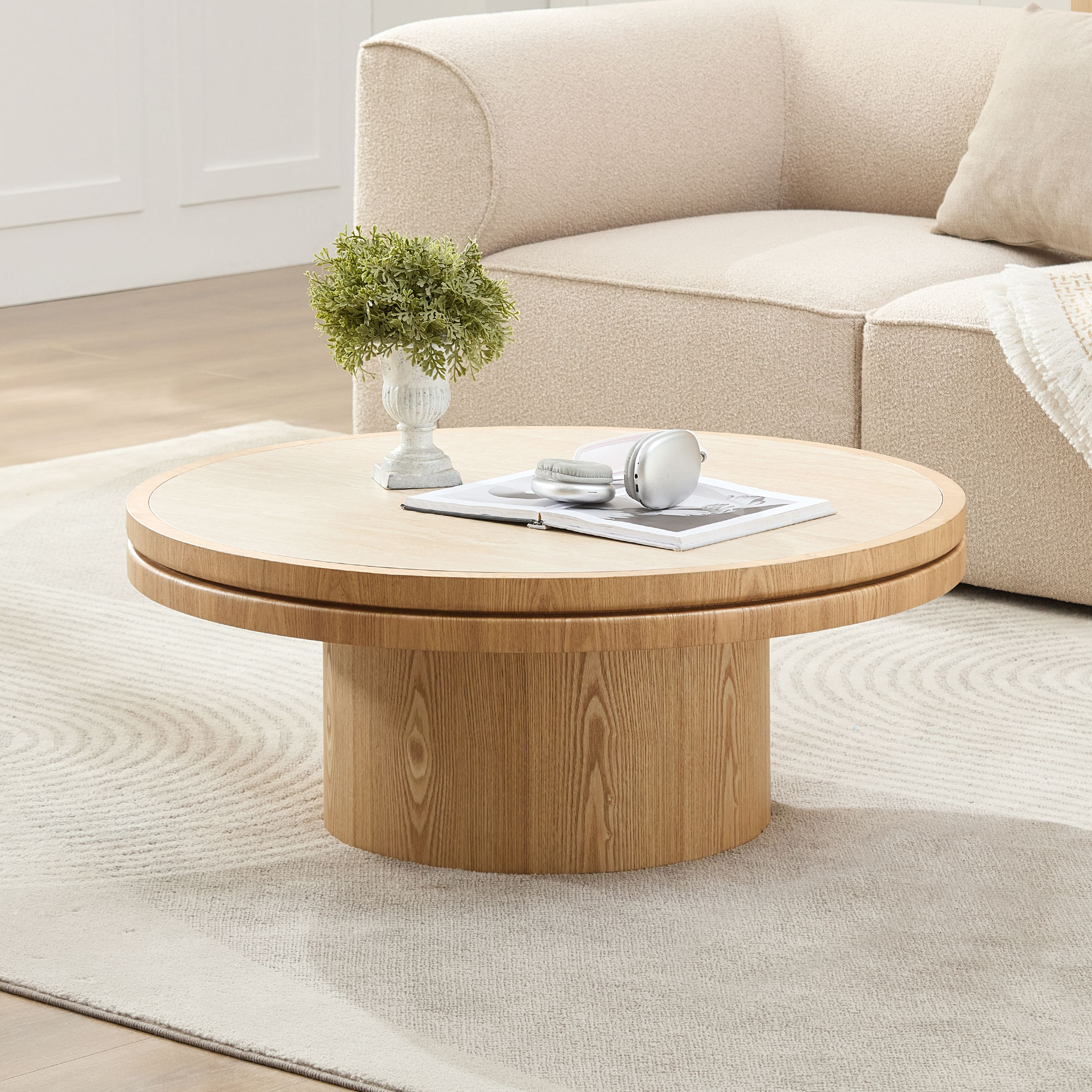 Table café 35,43 po dessus pierre, piédestal MDF