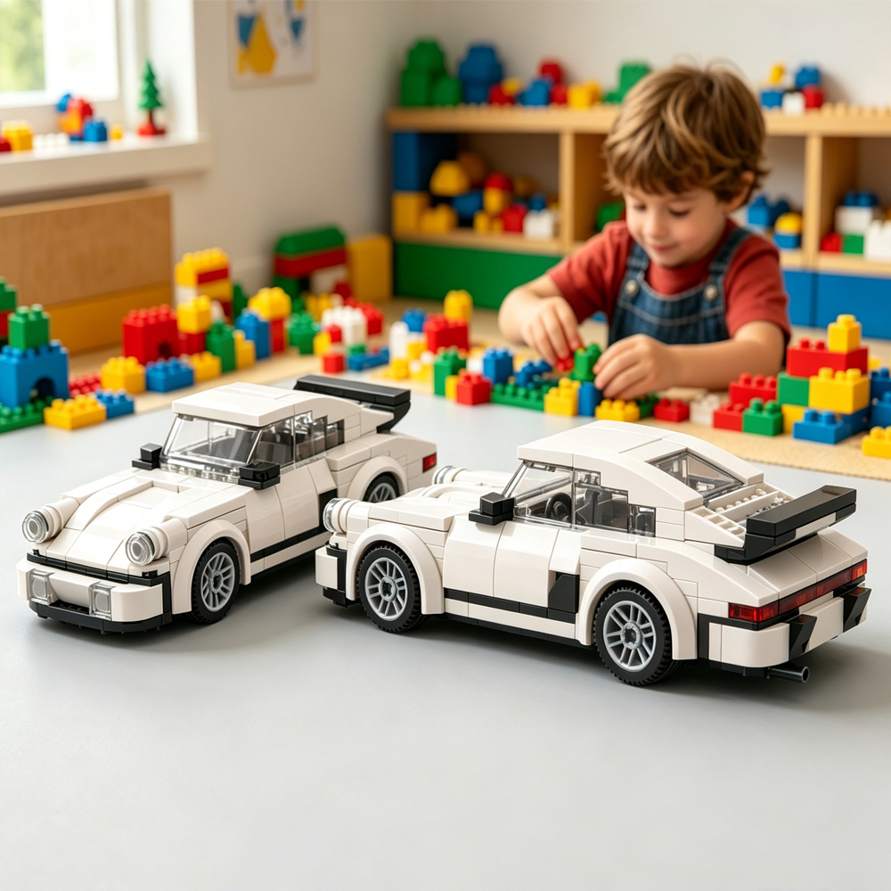 196 Pces Blocs Construction Voiture Sport Rétro Blanche