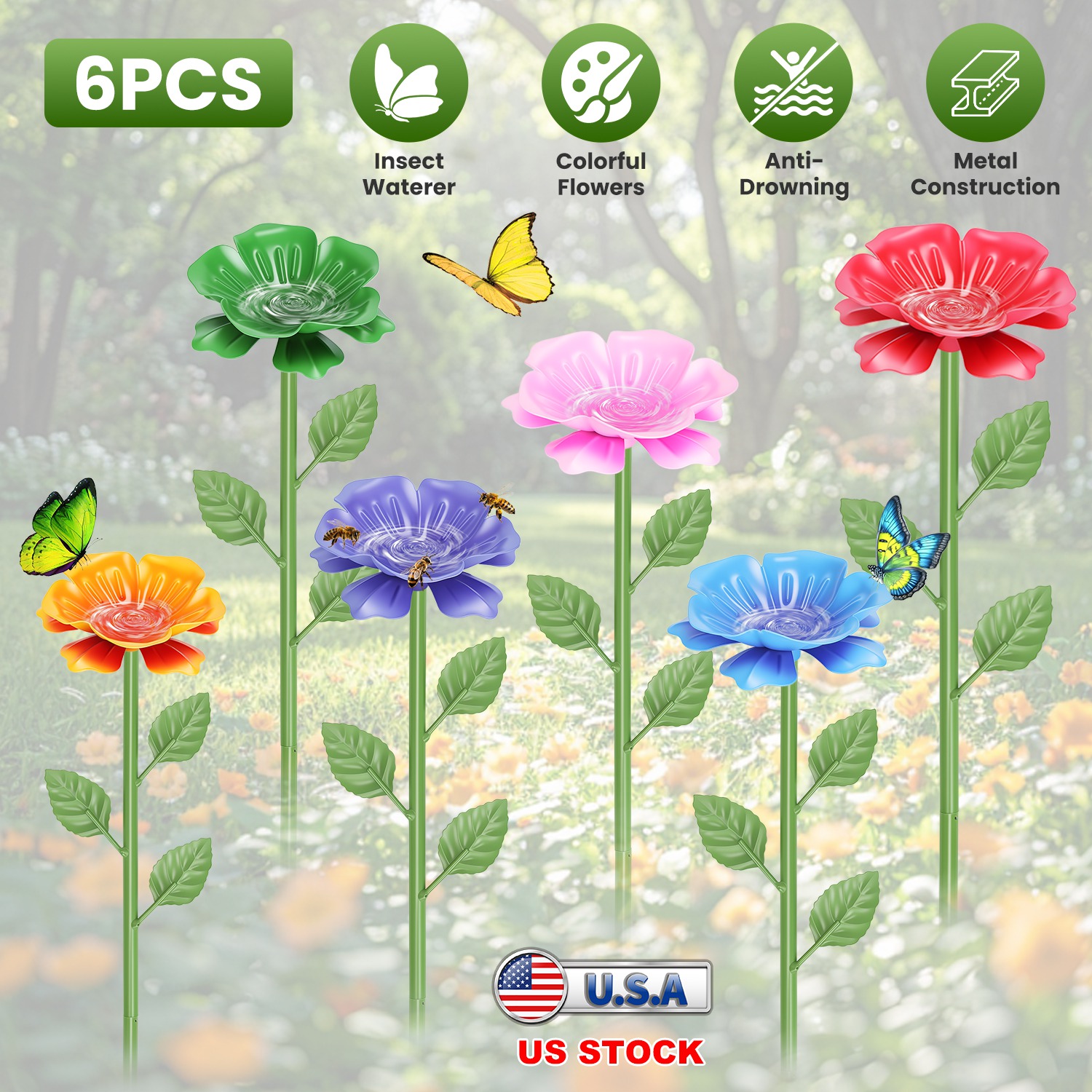 6 stations abreuvement abeilles fleurs artificielles jardin