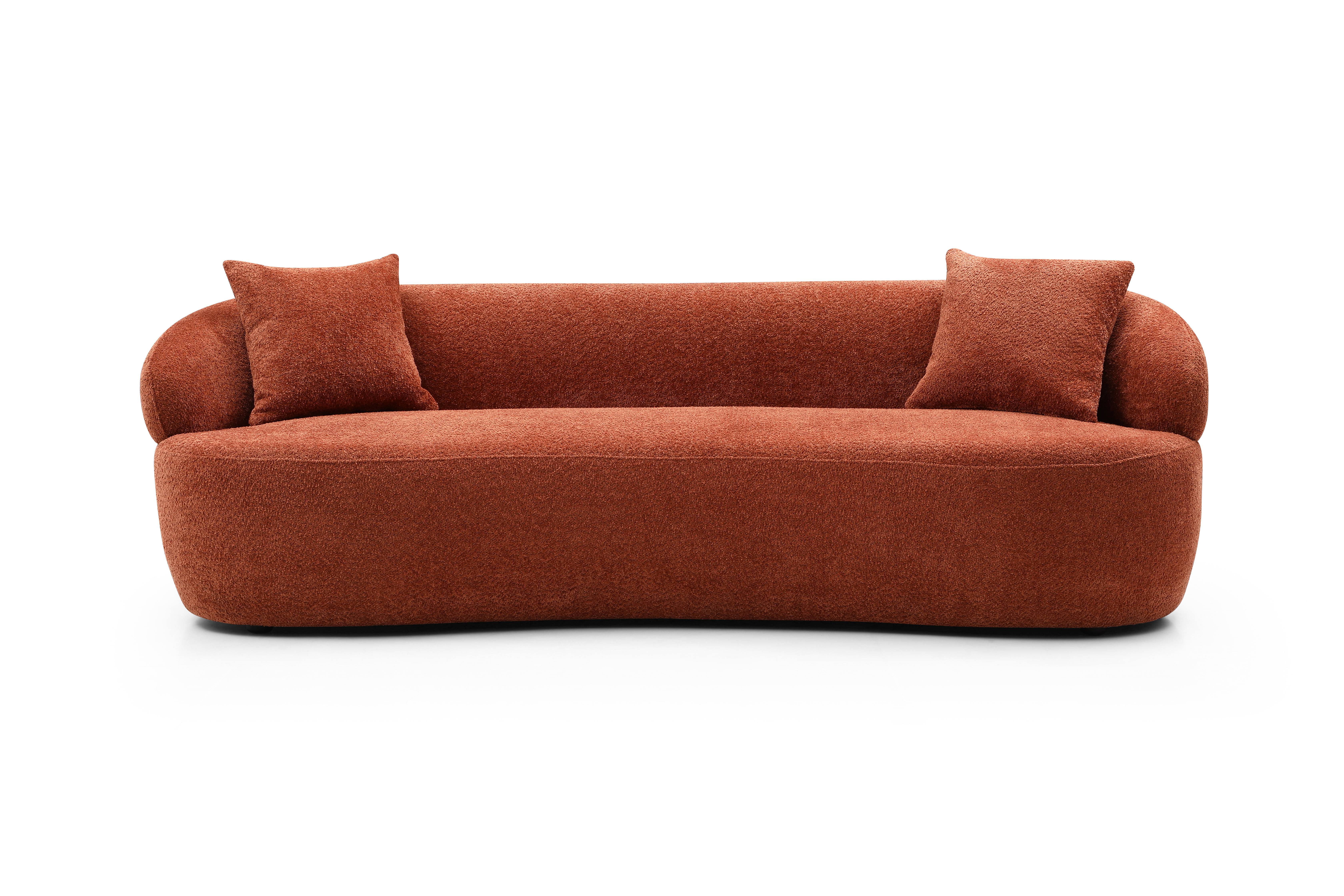 Sofa courbe orange mid-century 3 places boucle