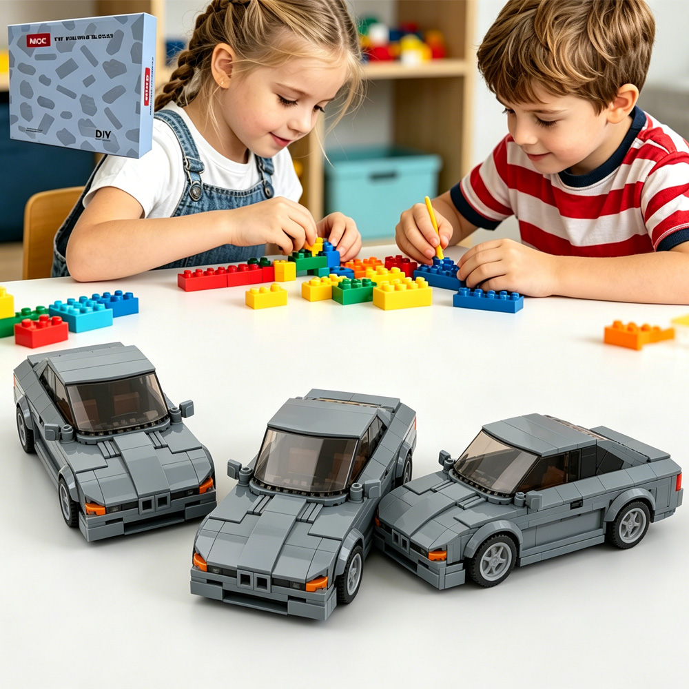 337PCS Blocs de construction voiture sport grise rétro classique