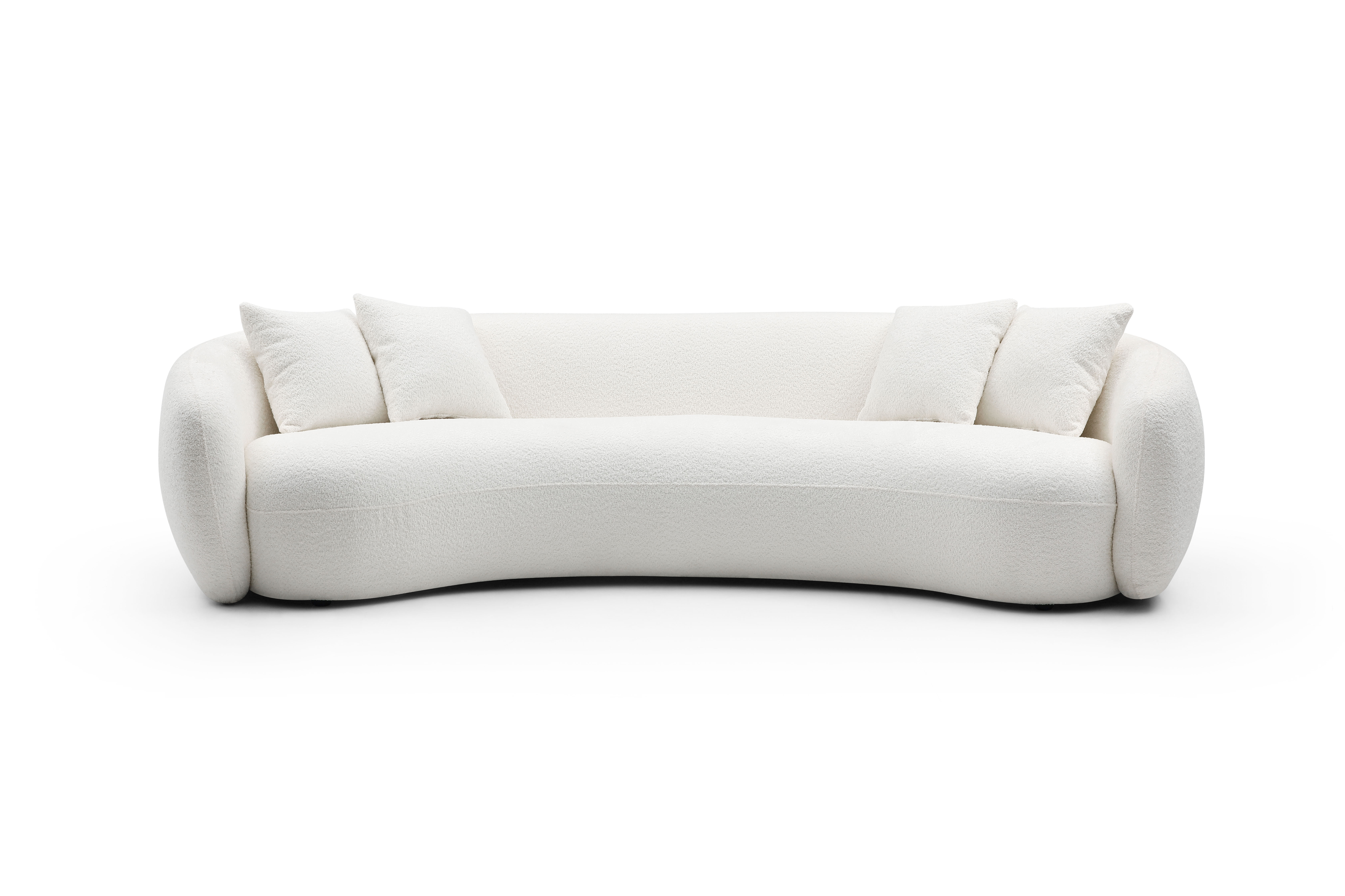 Canapé boucle 5 places blanc demi-lune, contemporain confortable