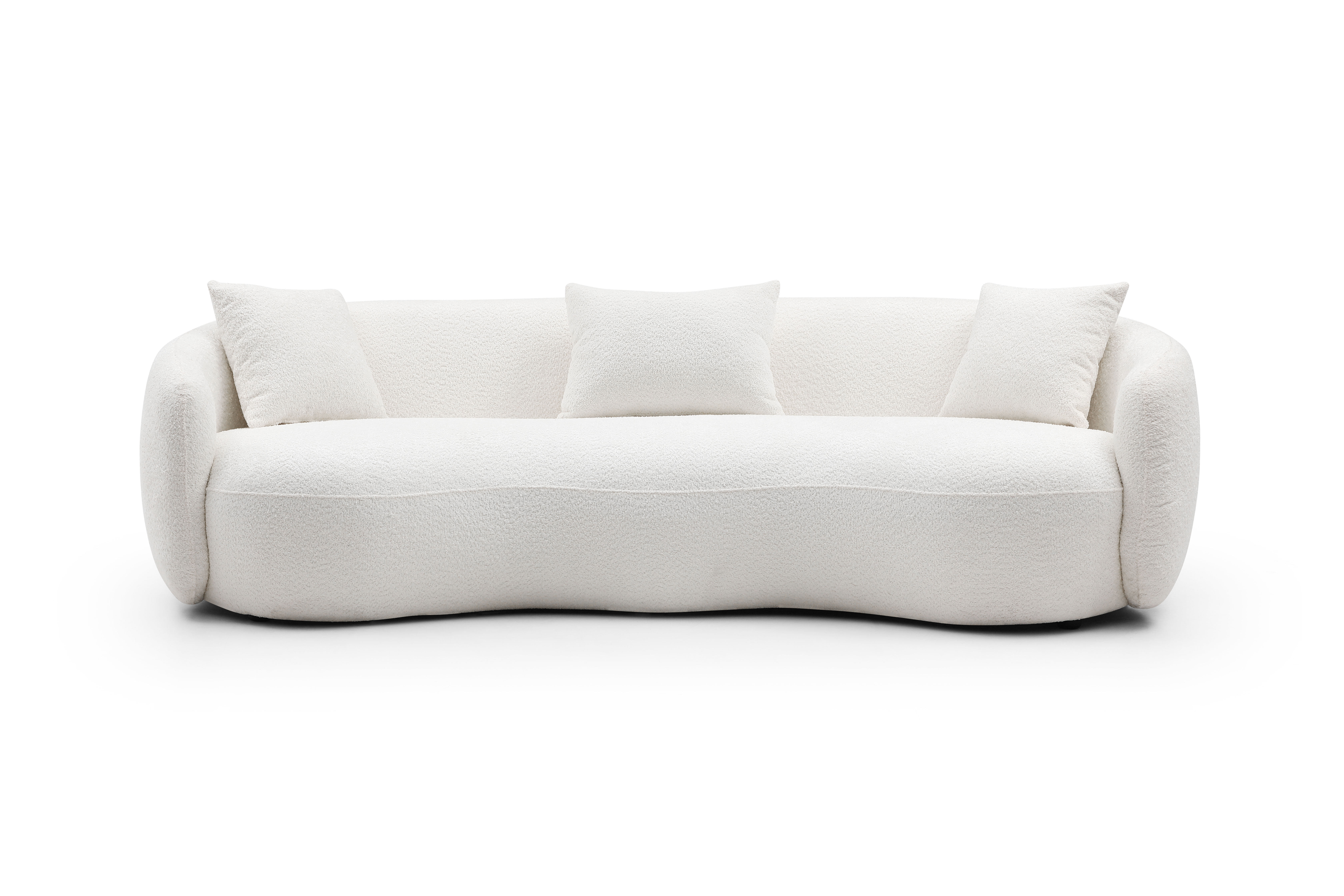 Canapé courbe mi-siècle 4 places boucle écru beige blanc