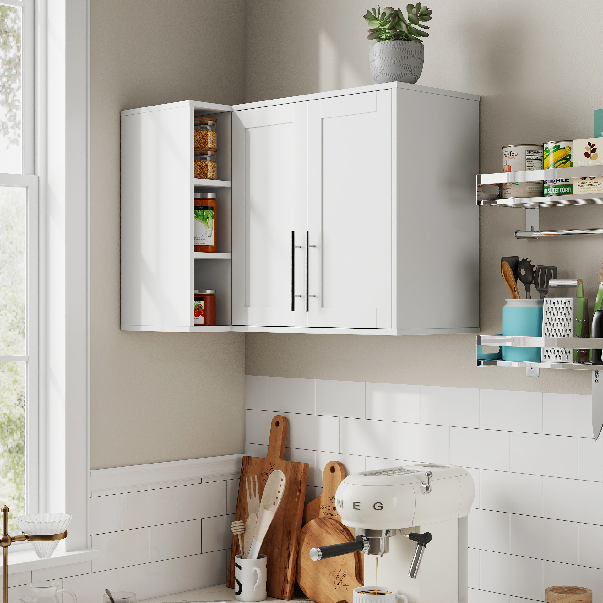 Buffet cuisine L muraux 2 portes 3 tablettes