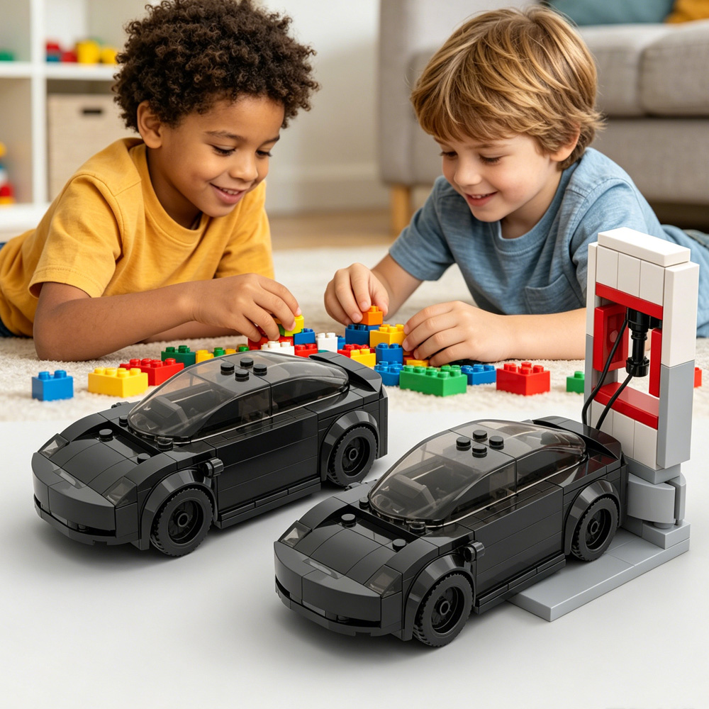 185PCS Blocs construction voiture électrique noire avec chargeur