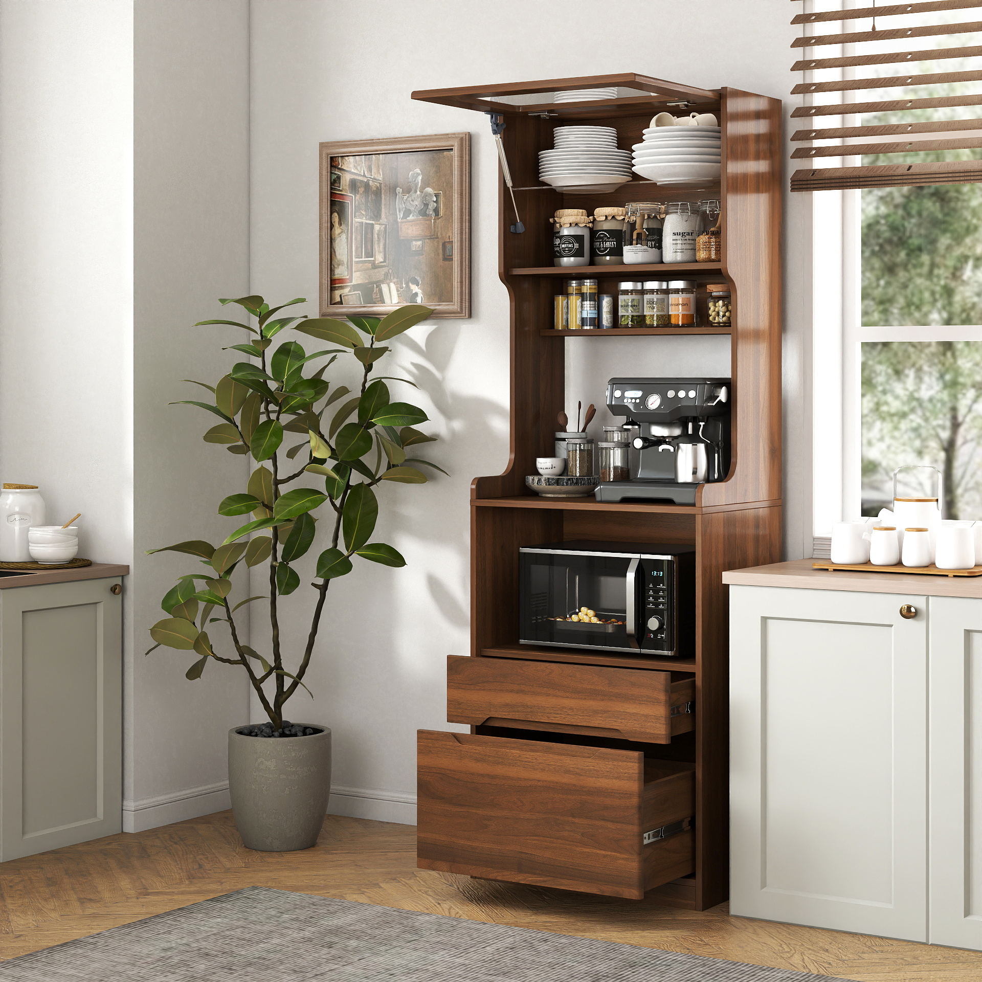 Armoire rangement pantry cuisine, buffet ferme buffet barre café