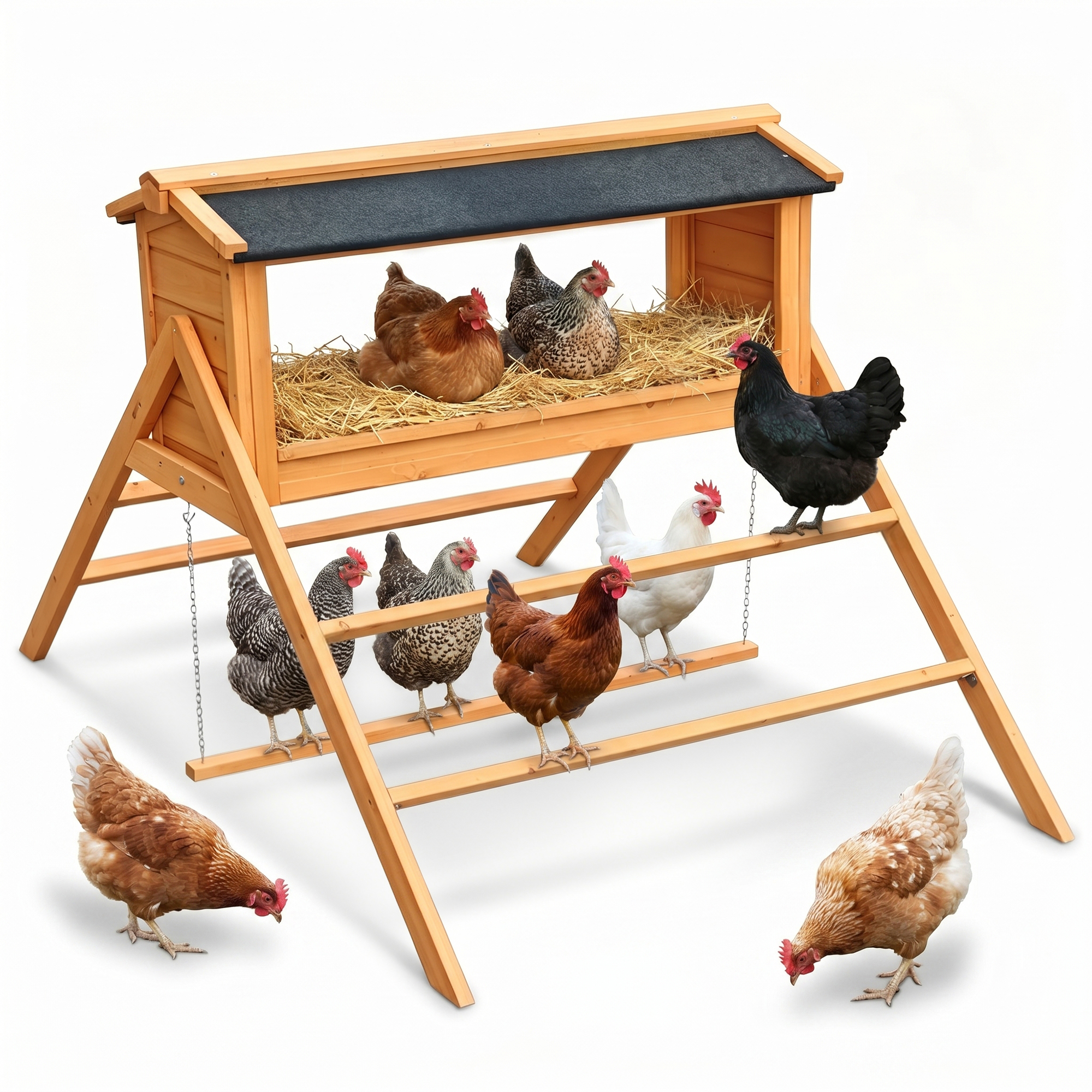 Nichoir poules avec toit bitumé, perchoir, accessoires poulailler