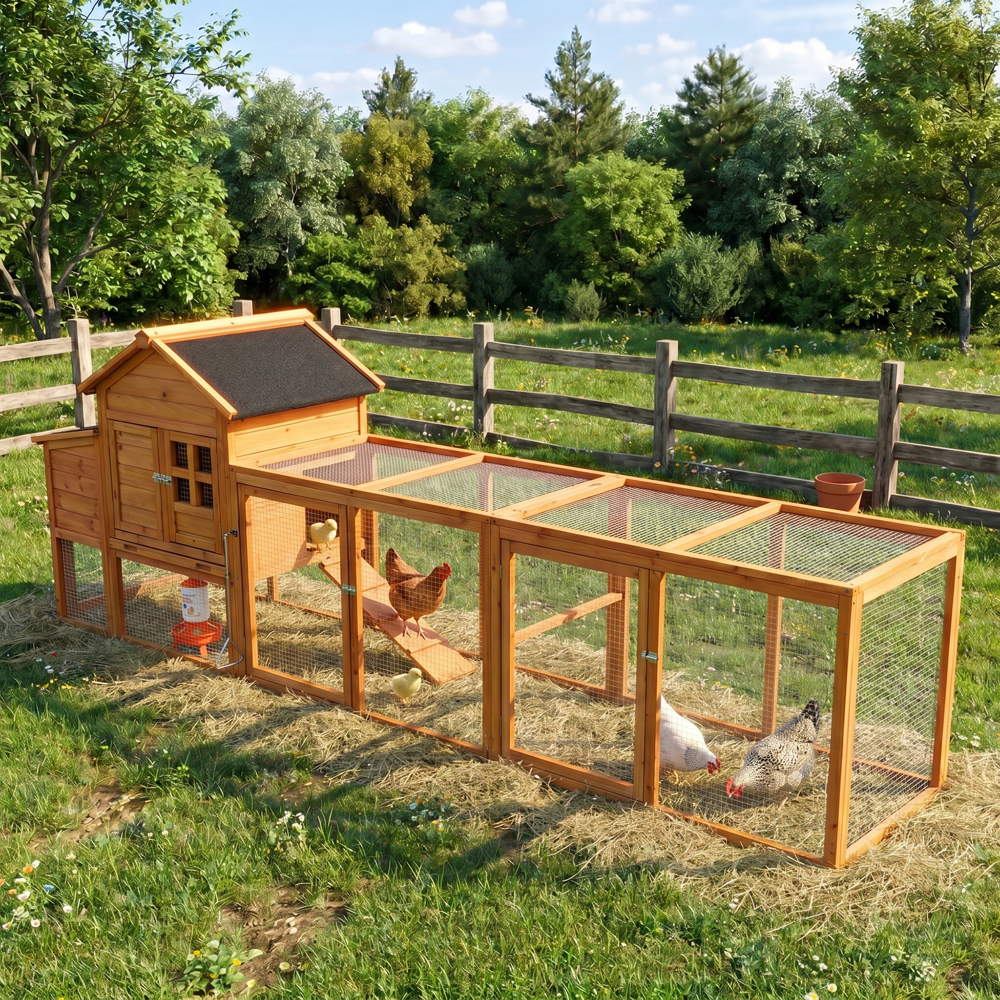 Poulailler grand parc 4-6 poules, nid intégré, bac amovible imperméable