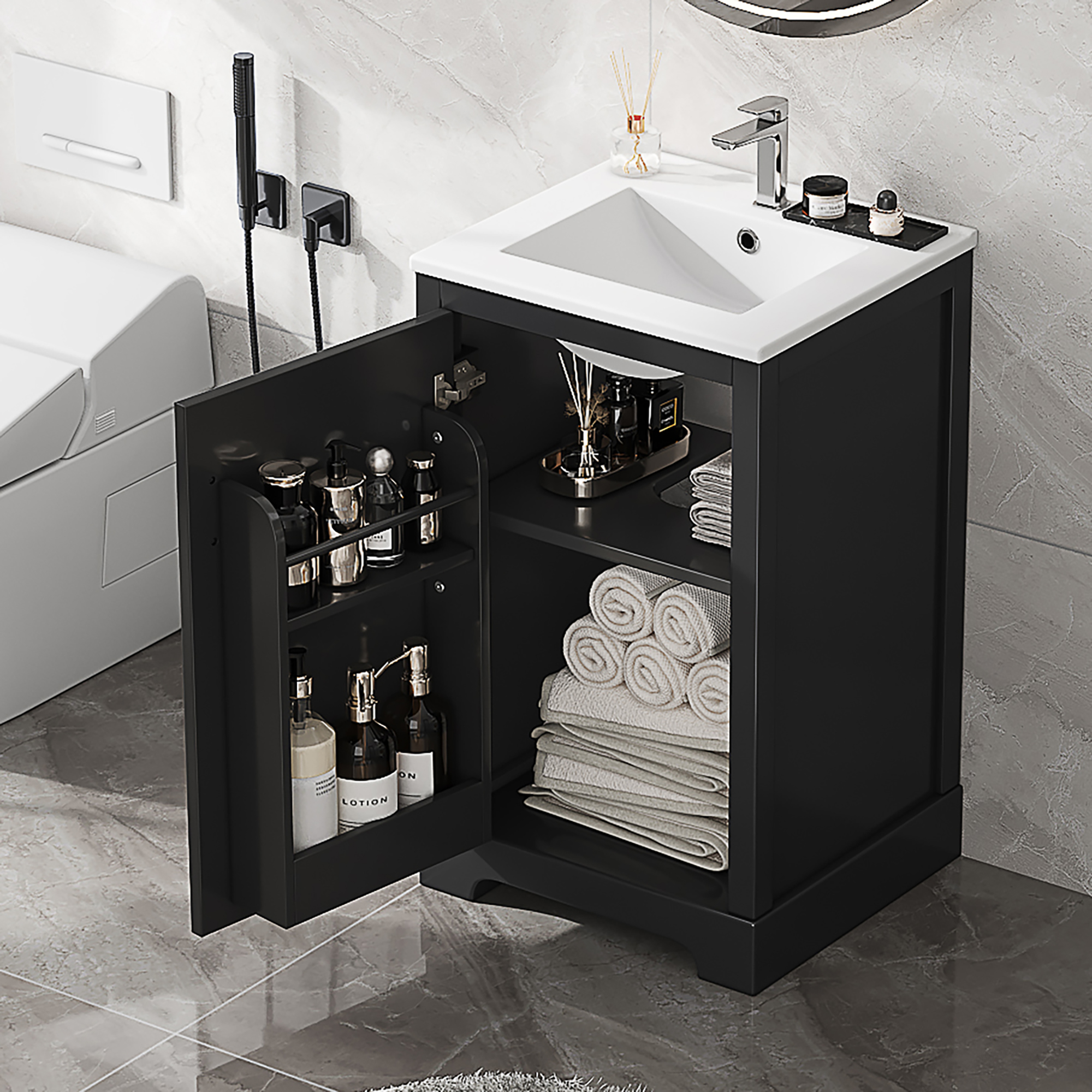 Vanité salle bain 20 po noir portes fermeture douce