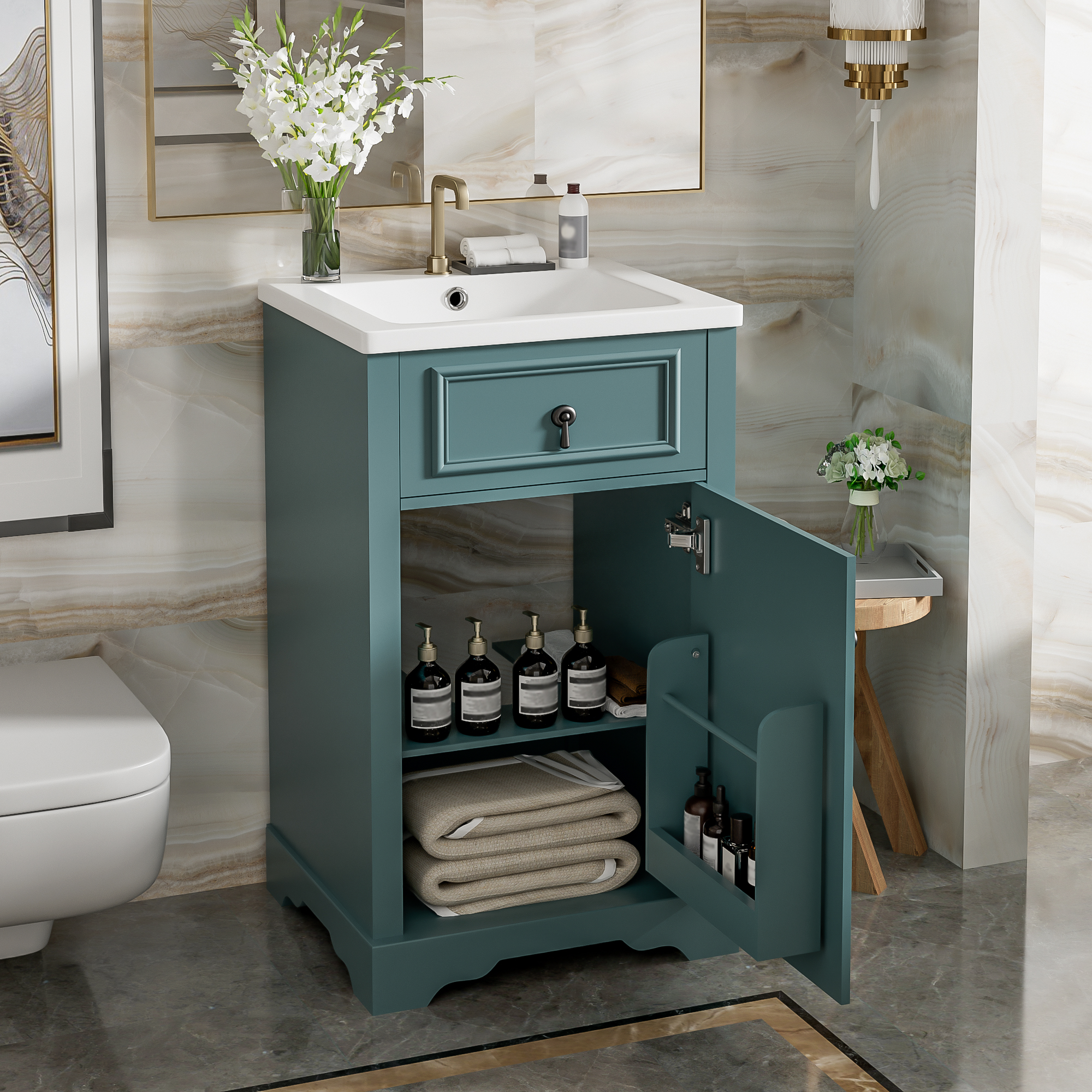 Vanité salle de bain 20po lavabo céramique portes soft-close