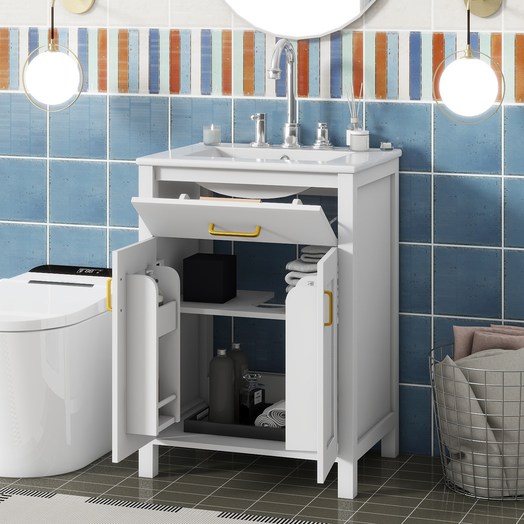 Meuble vanité 24po céramique 2 portes blanc W24