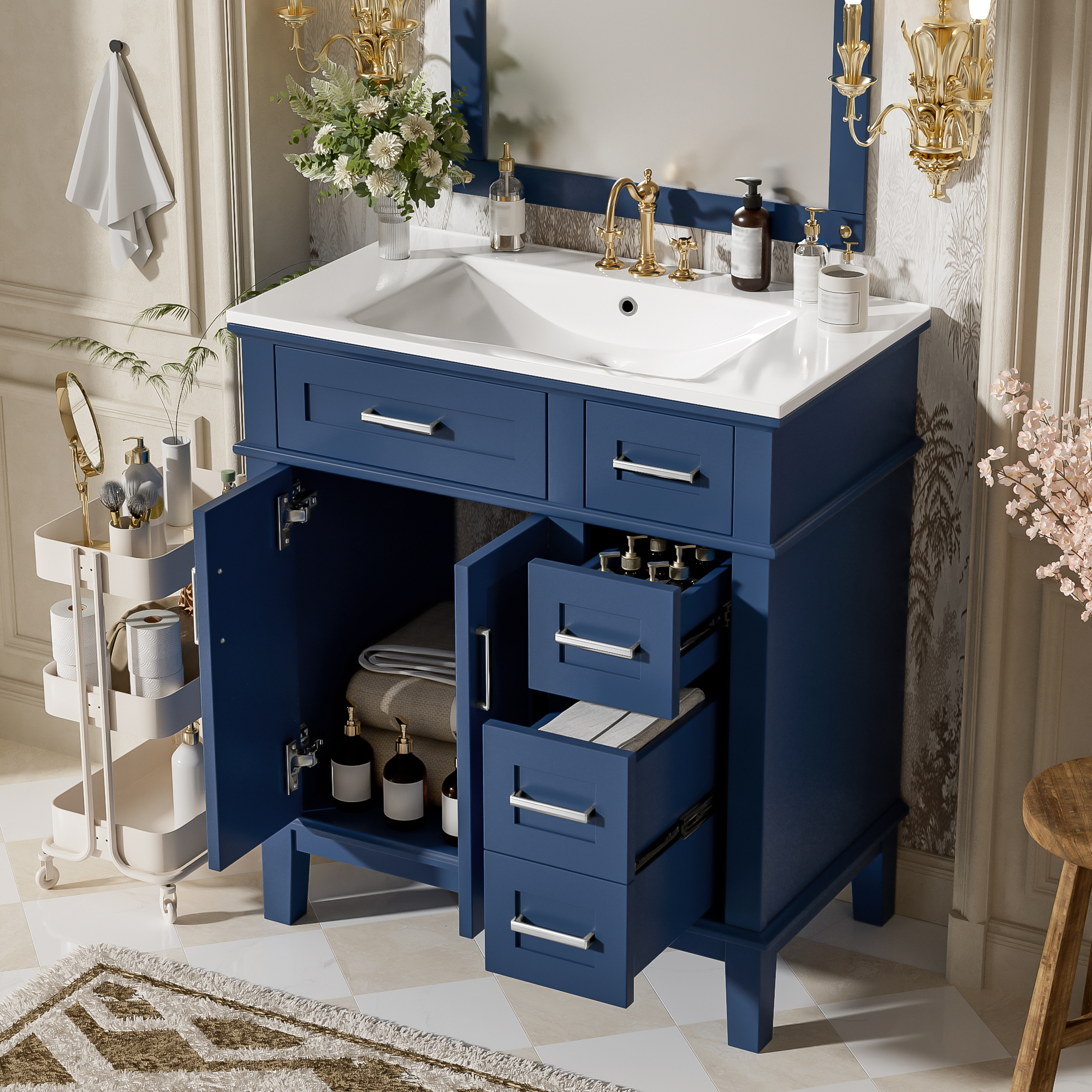 Vanité salle de bain 30 po lavabo céramique blanche
