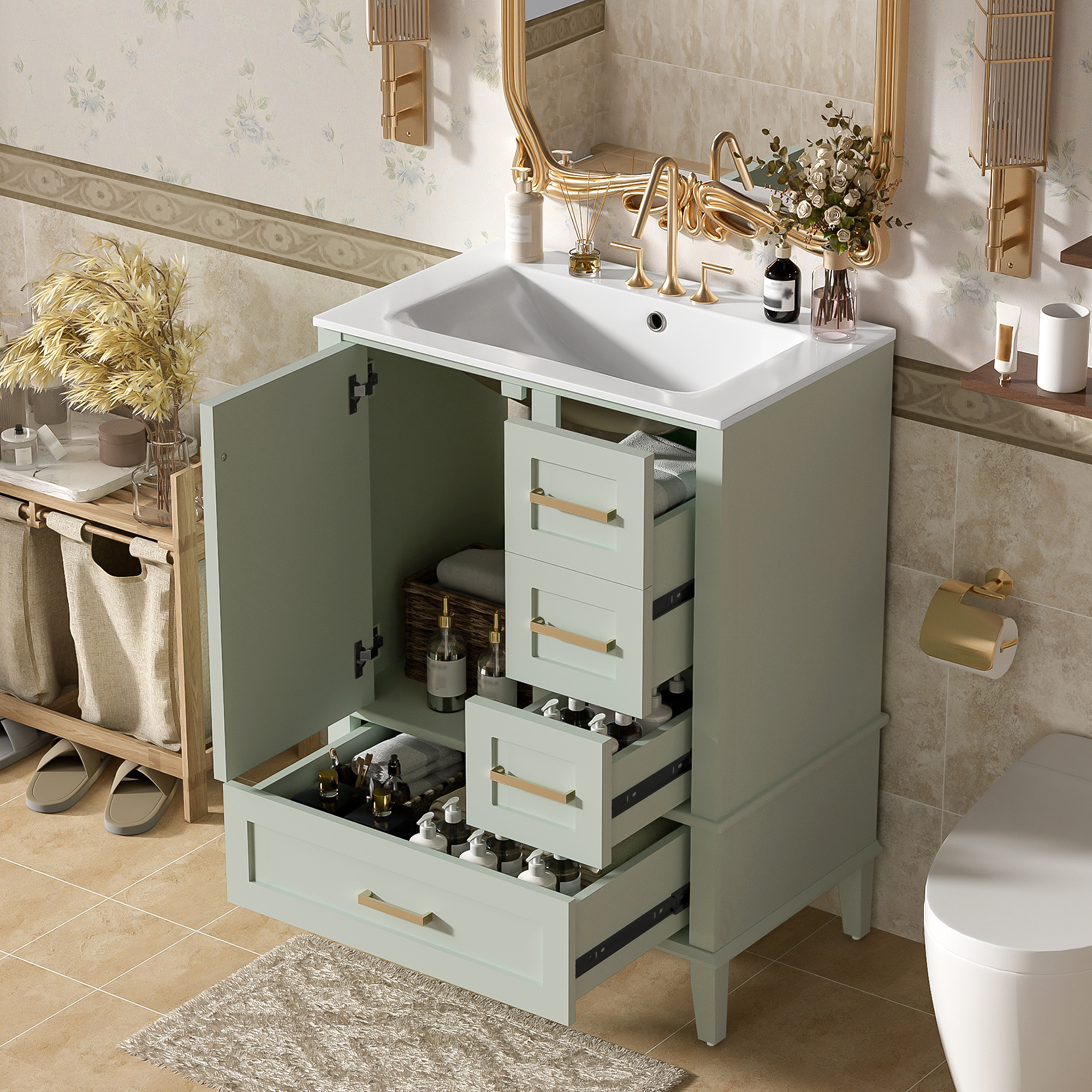 Vanité salle bain 24,8po céramique cabinet indépendant