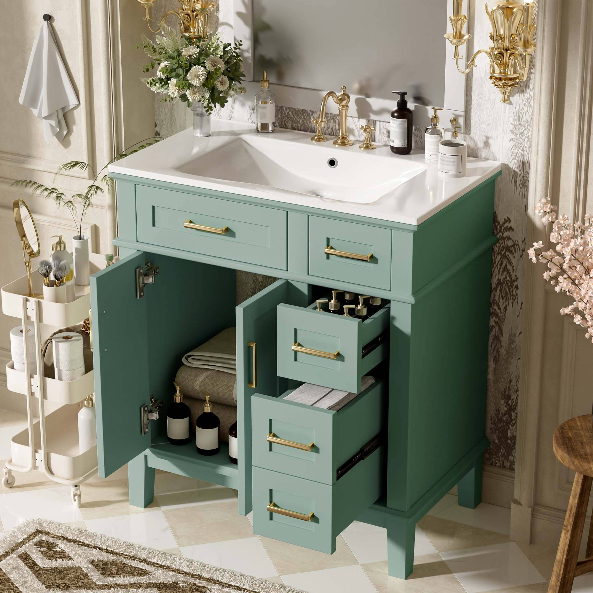Vanité salle bain 30", céramique, rangement, N729P276610F