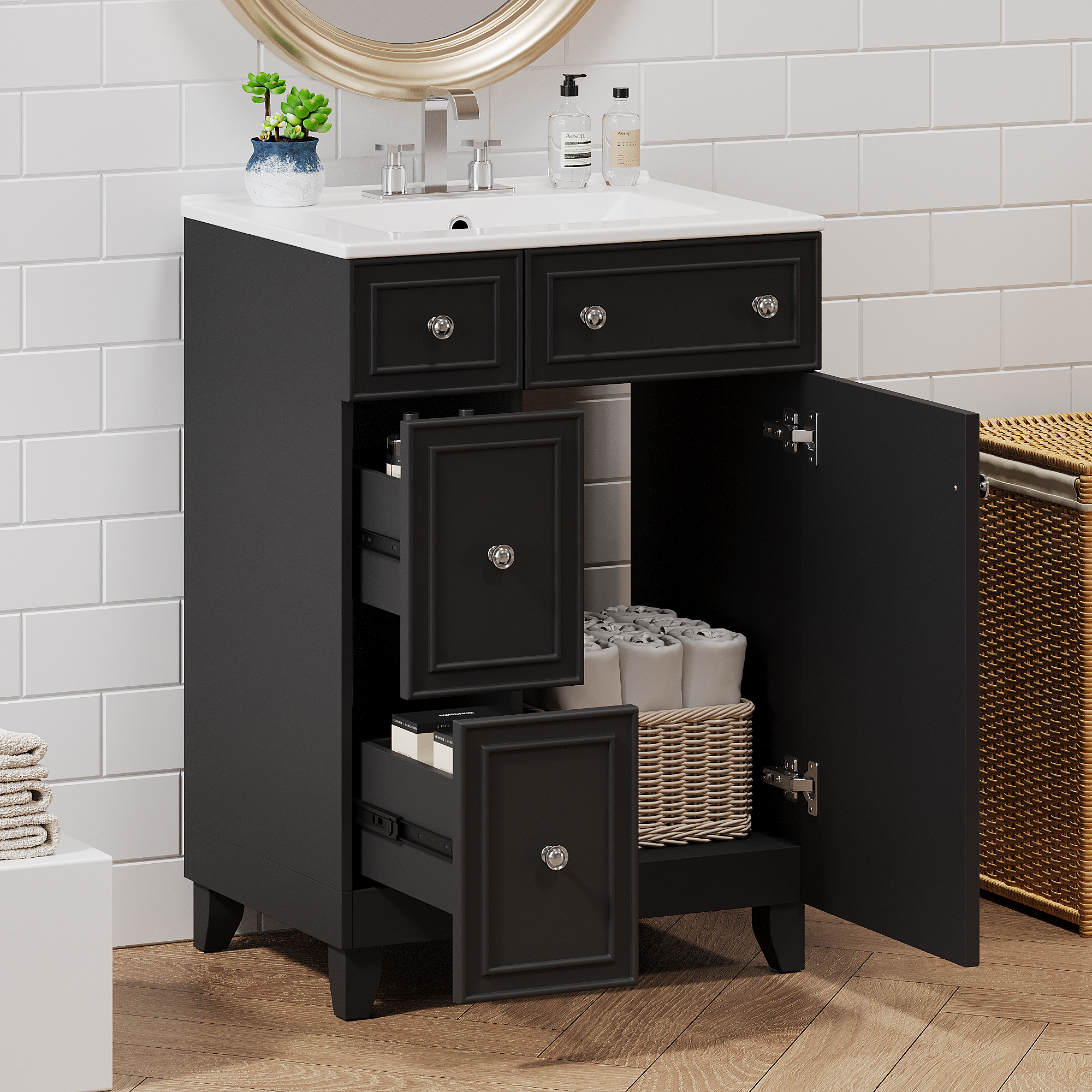 Vanité salle bain 24" avec lavabo céramique, 2 tiroirs, 1 porte