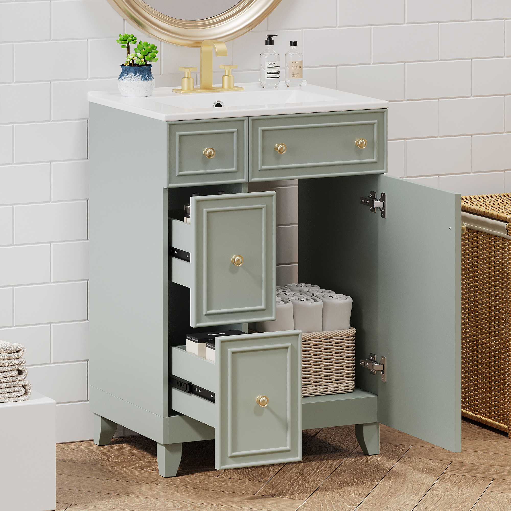 Vanité salle bain 24" avec lavabo céramique, 2 tiroirs, 1 porte