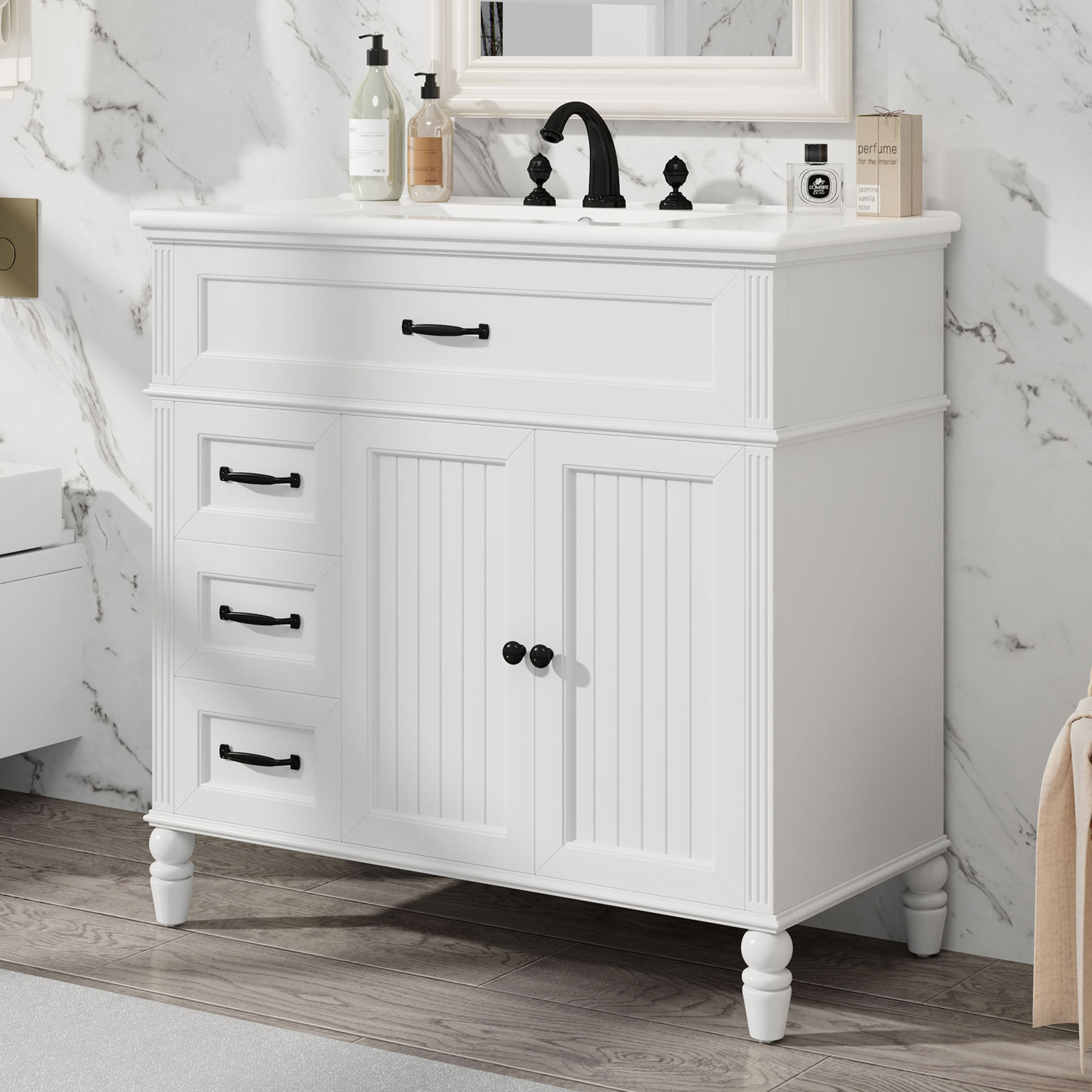 Vanité 36 po avec lavabo, 2 paquets, blanc, MDF