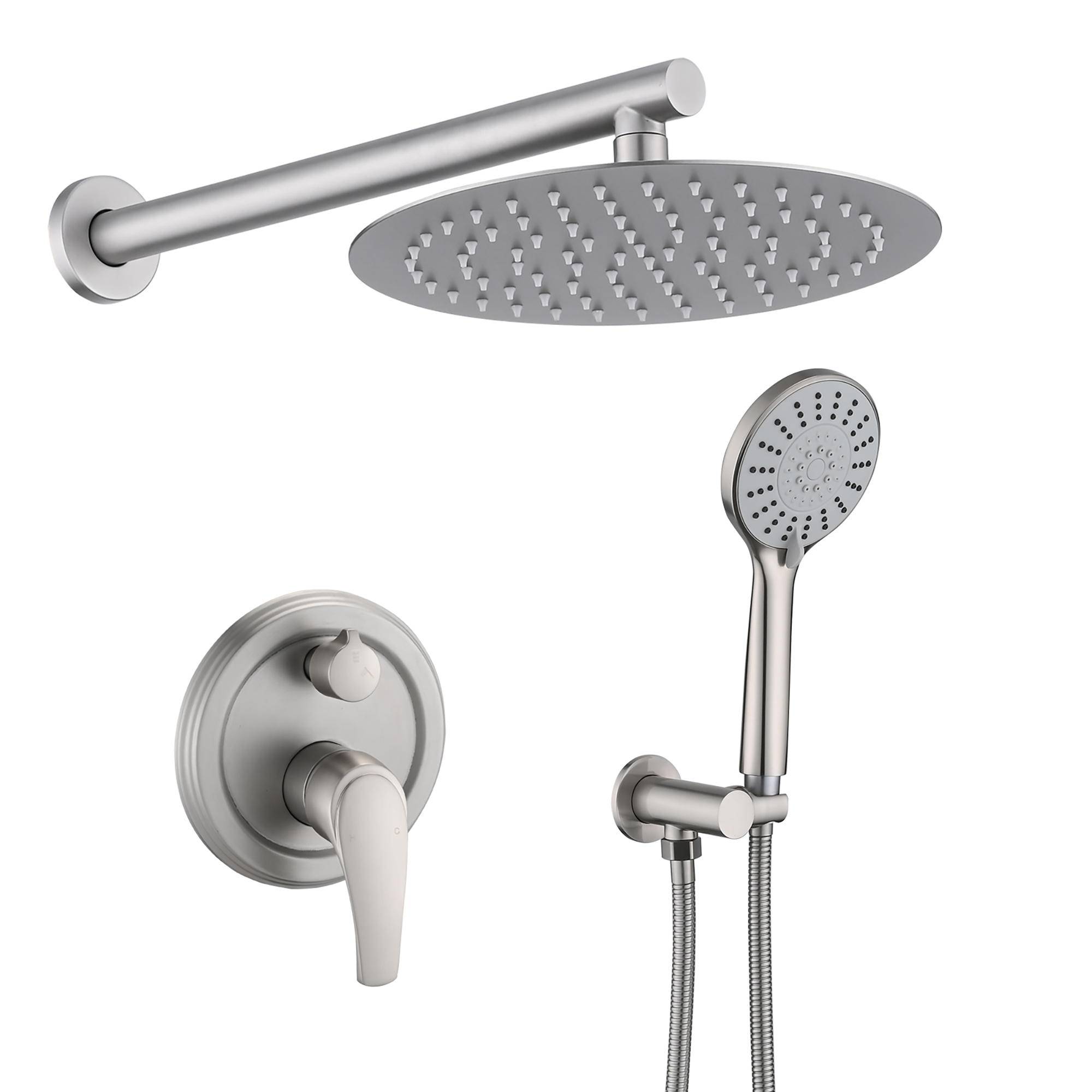 Douche murale 10 po avec pommeau pluie haute pression et tête téléphone 5 fonctions