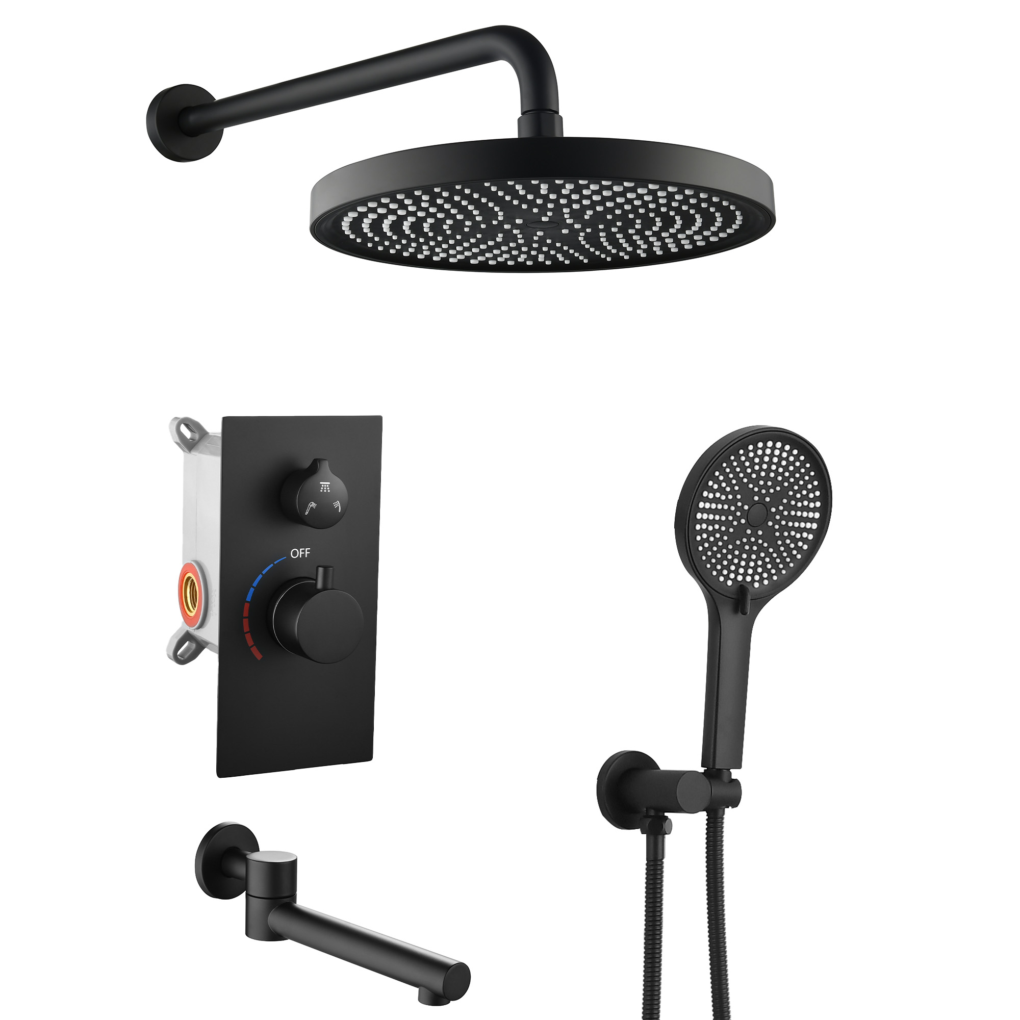 Système douche 3 fonctions laiton massif, pomme 10 po