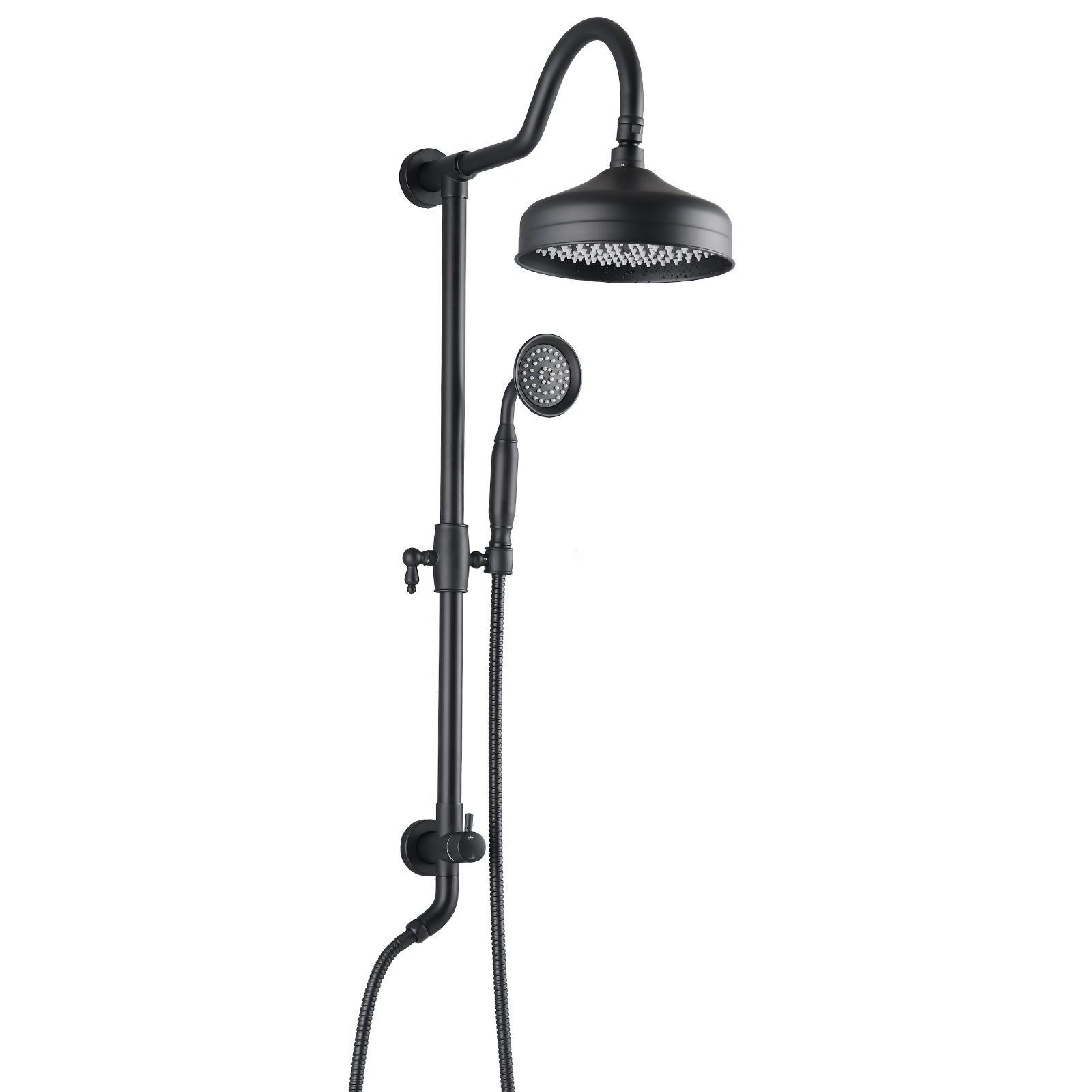 Système douche pluie 8 po noir mat main
