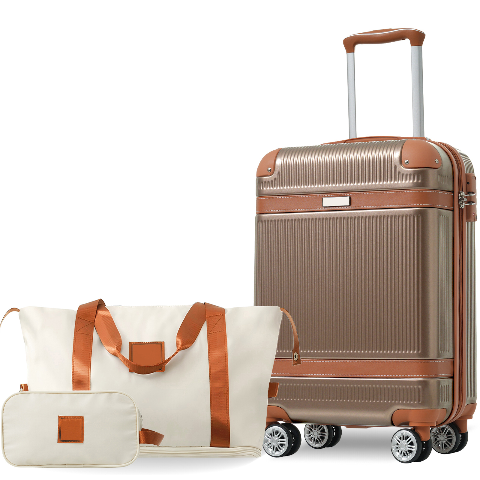 Ensemble 3 valises coque dure, 20po cabine TSA, ABS léger, cuivre