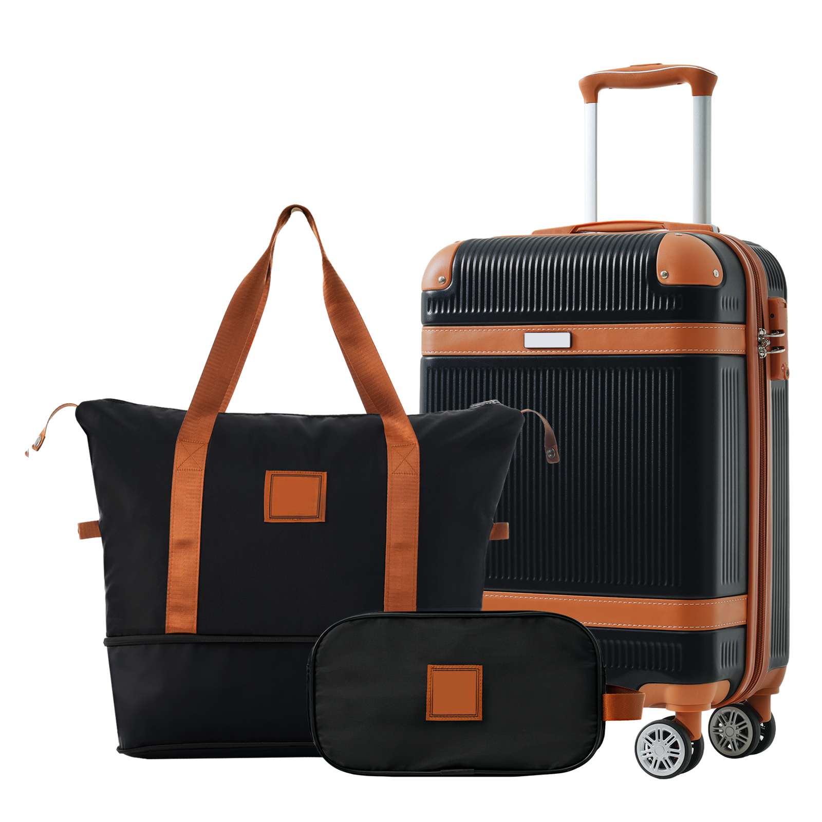 Ensemble bagages 3 pcs, valise 20" avec verrou TSA, noir