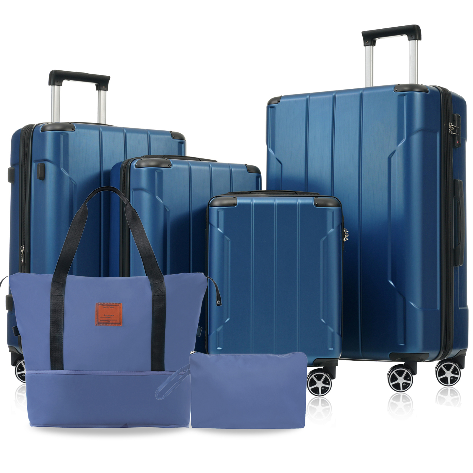 Ensemble valises 6 pièces coque rigide, roulettes, TSA bleu