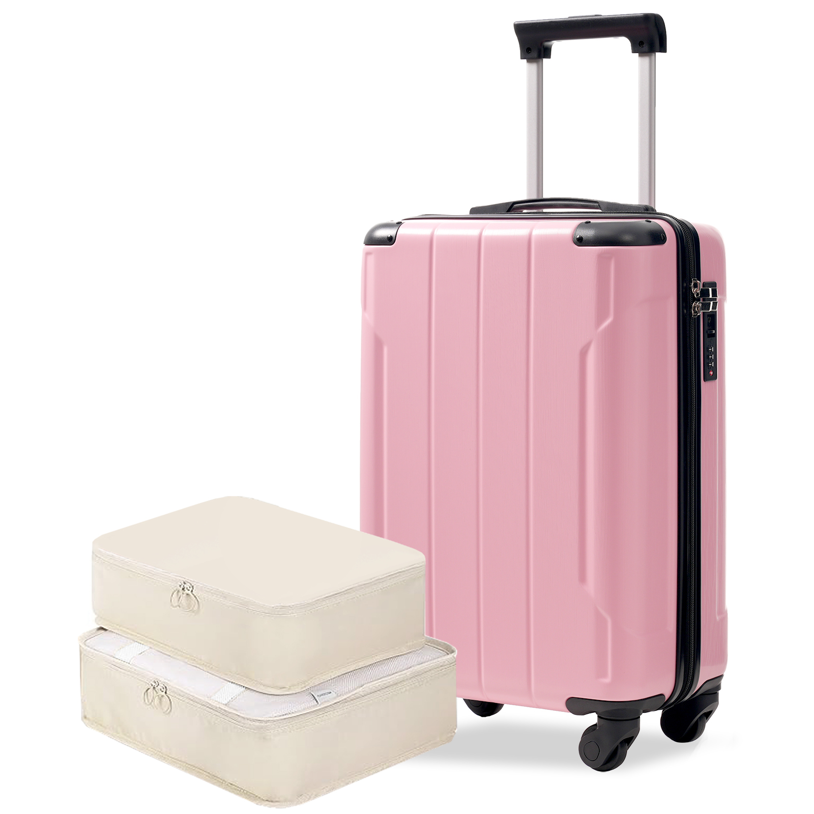 Valise rigide 20po, roues pivotantes, serrure TSA, 2 cubes