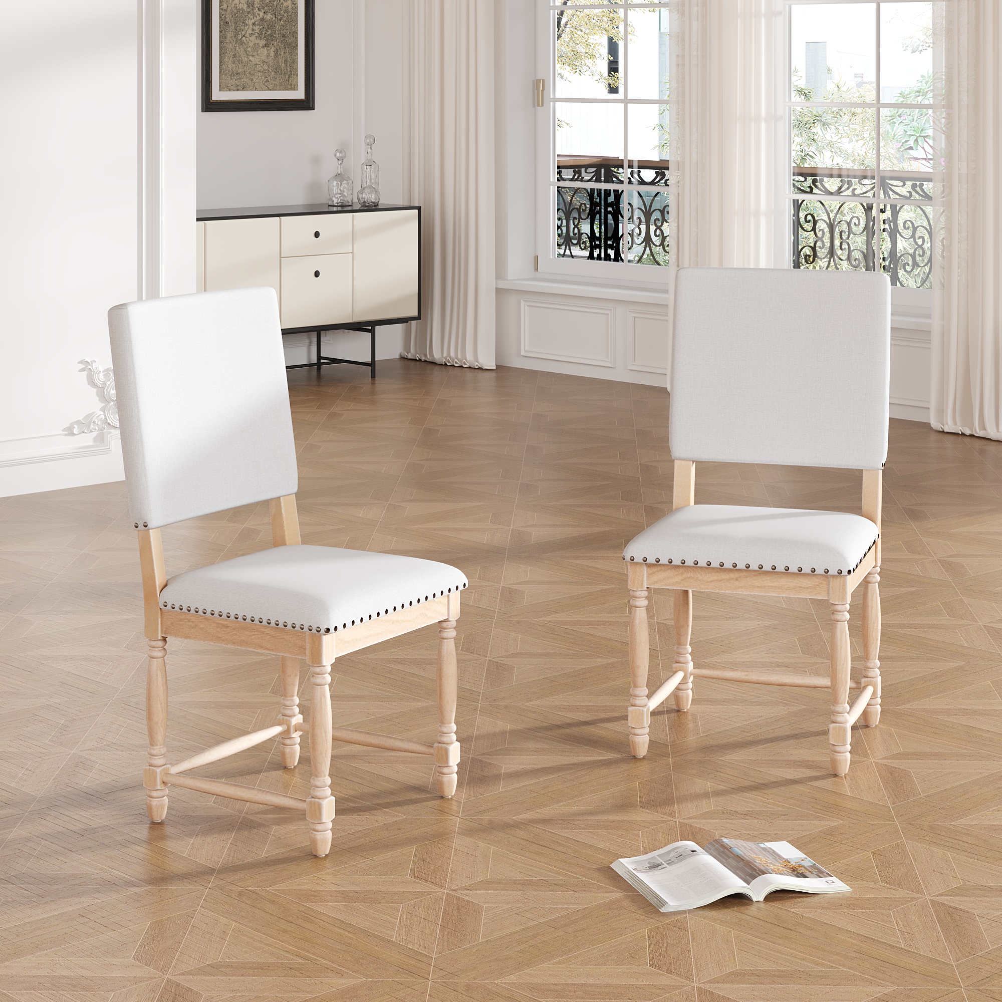 TOPMAX chaises de salle à manger 2pc velours traditionnelles dossier rembourré naturel