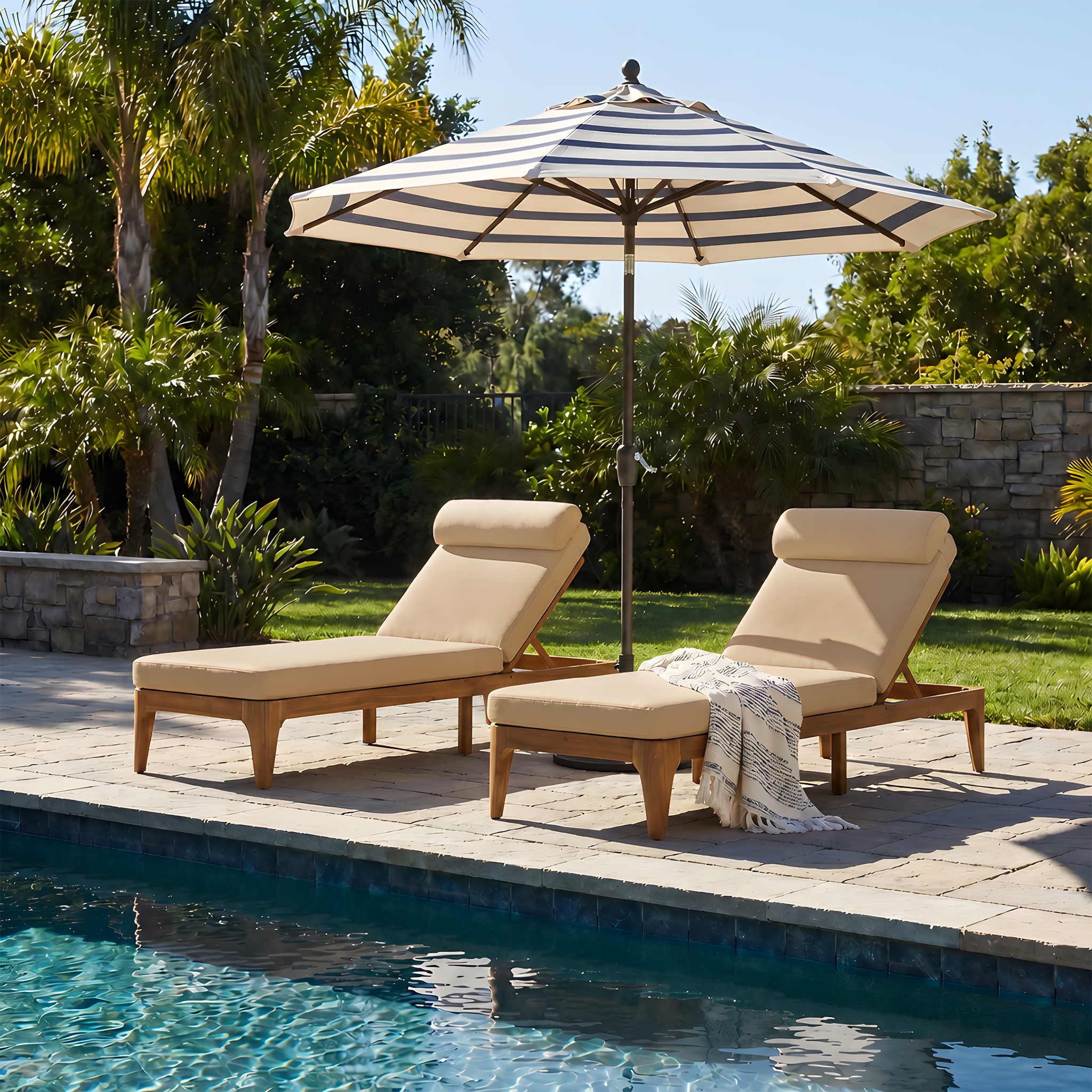 TOPMAX 2 chaises acacia brun café, dossier ajustable patio